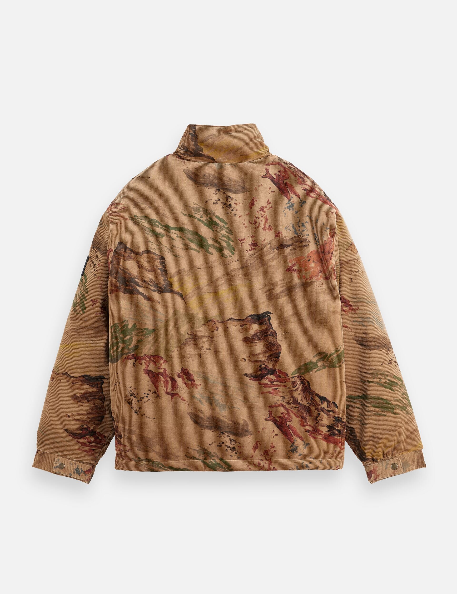 Mountain print corduroy puffer