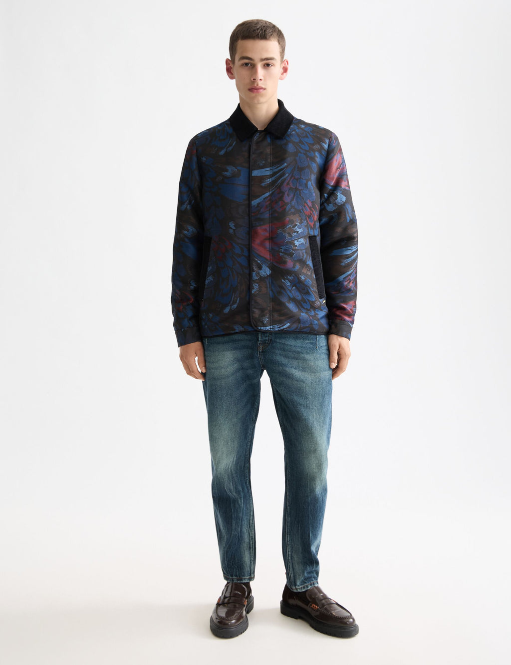 Jacquard feathers blouson