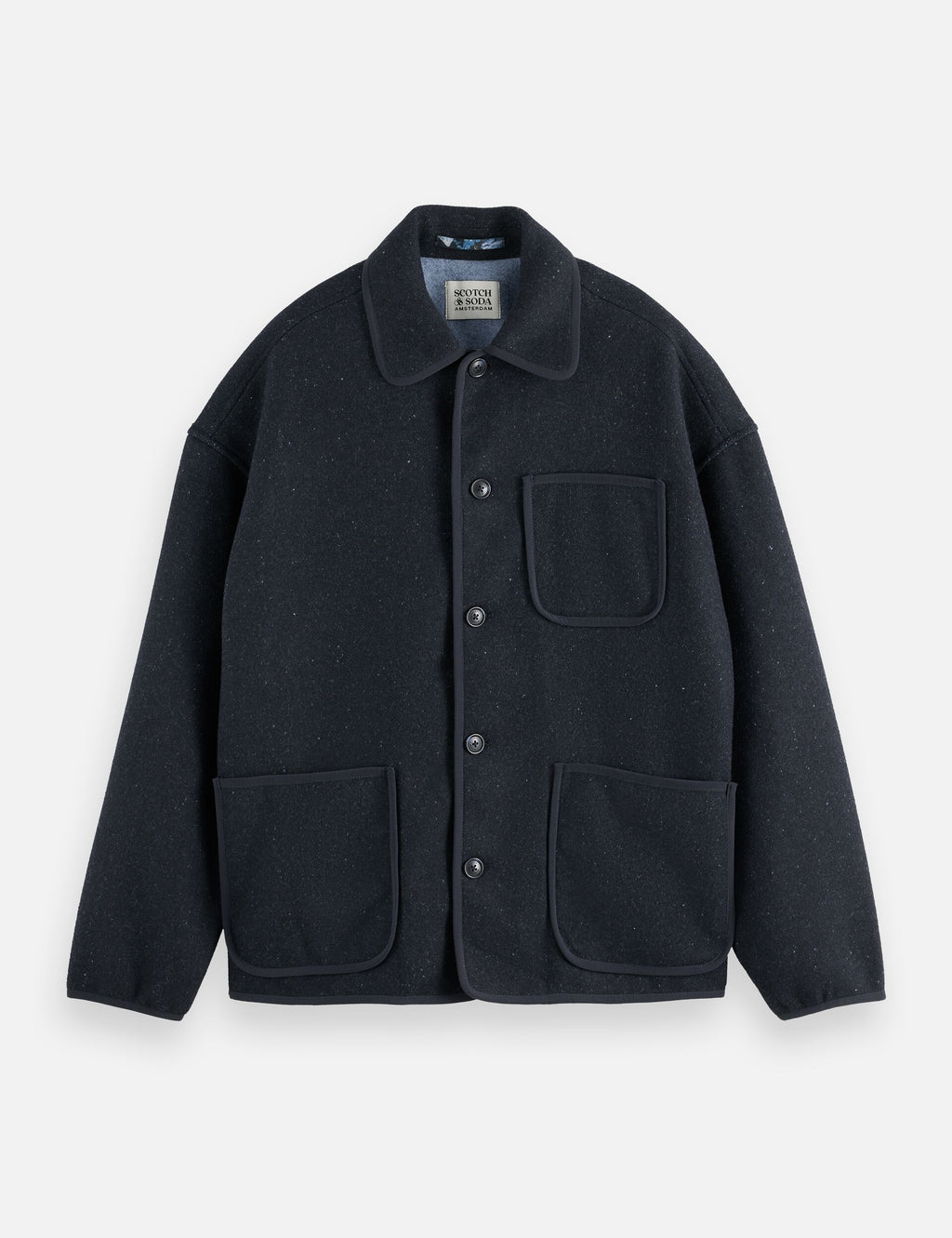 Double-faced wool-blend overshirt