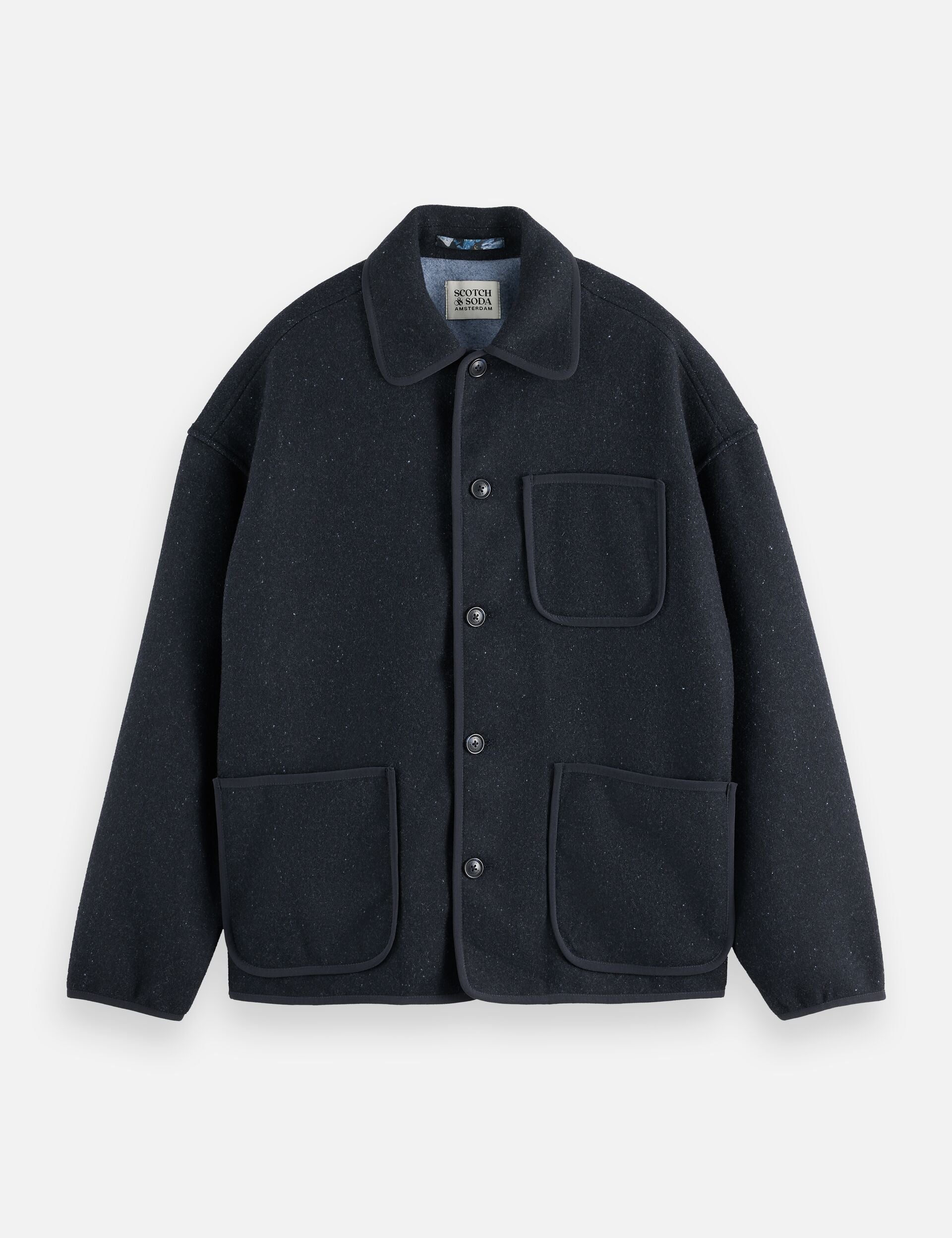 Double-faced wool-blend overshirt