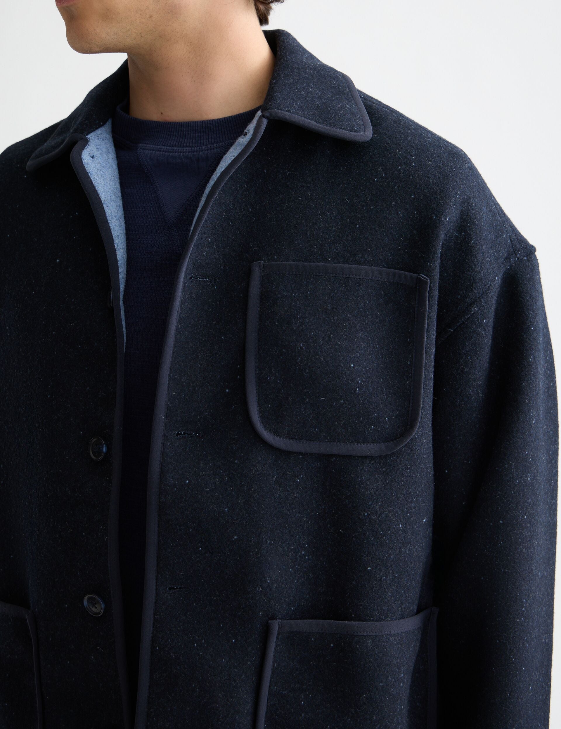 Double-faced wool-blend overshirt