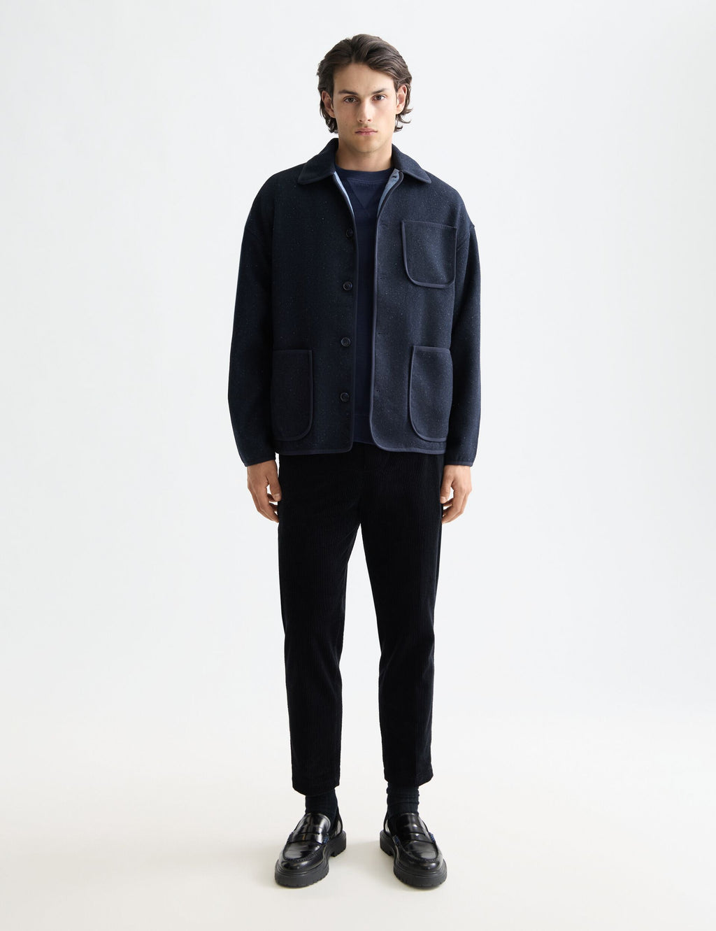 Double-faced wool-blend overshirt