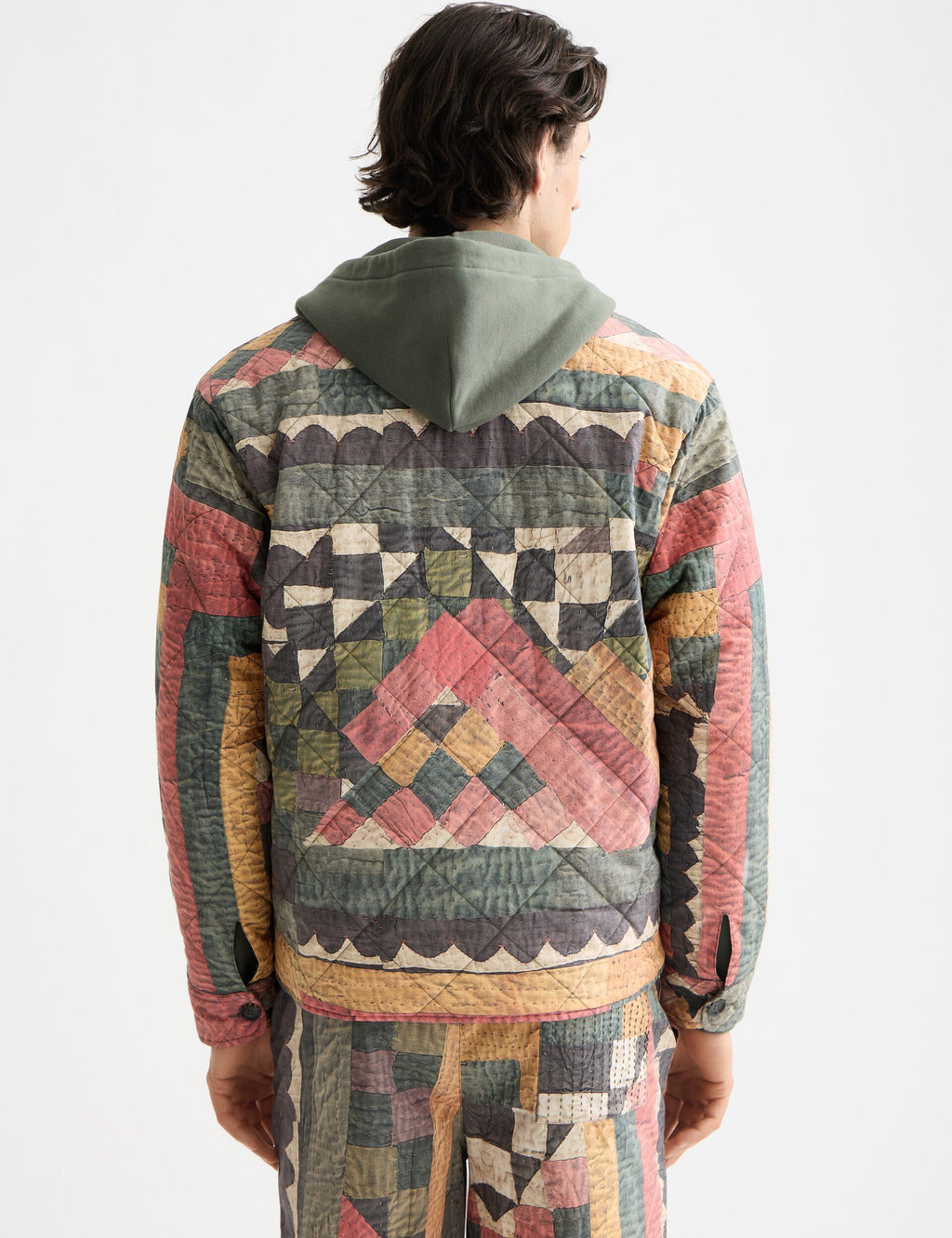 Patchwork mountain print overshirt