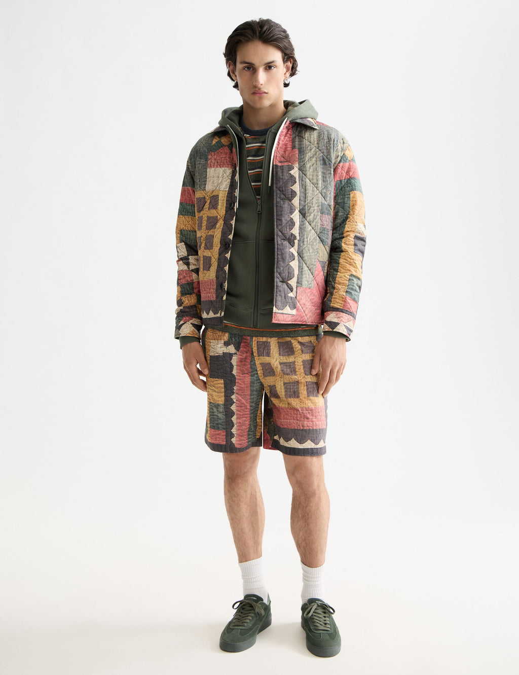 Patchwork mountain print overshirt