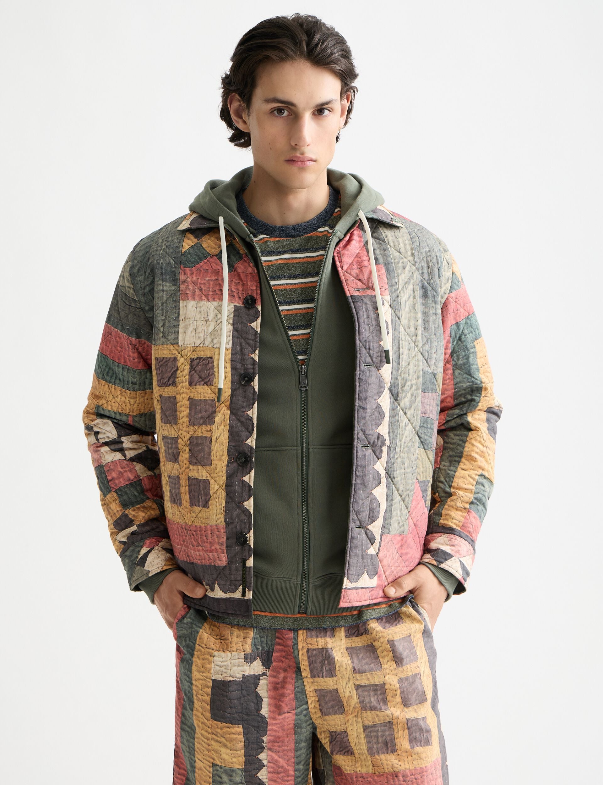 Patchwork mountain print overshirt