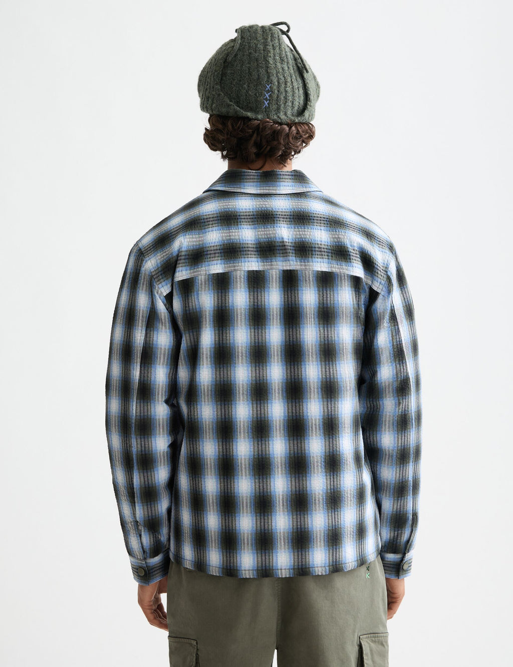 Seersucker check padded overshirt