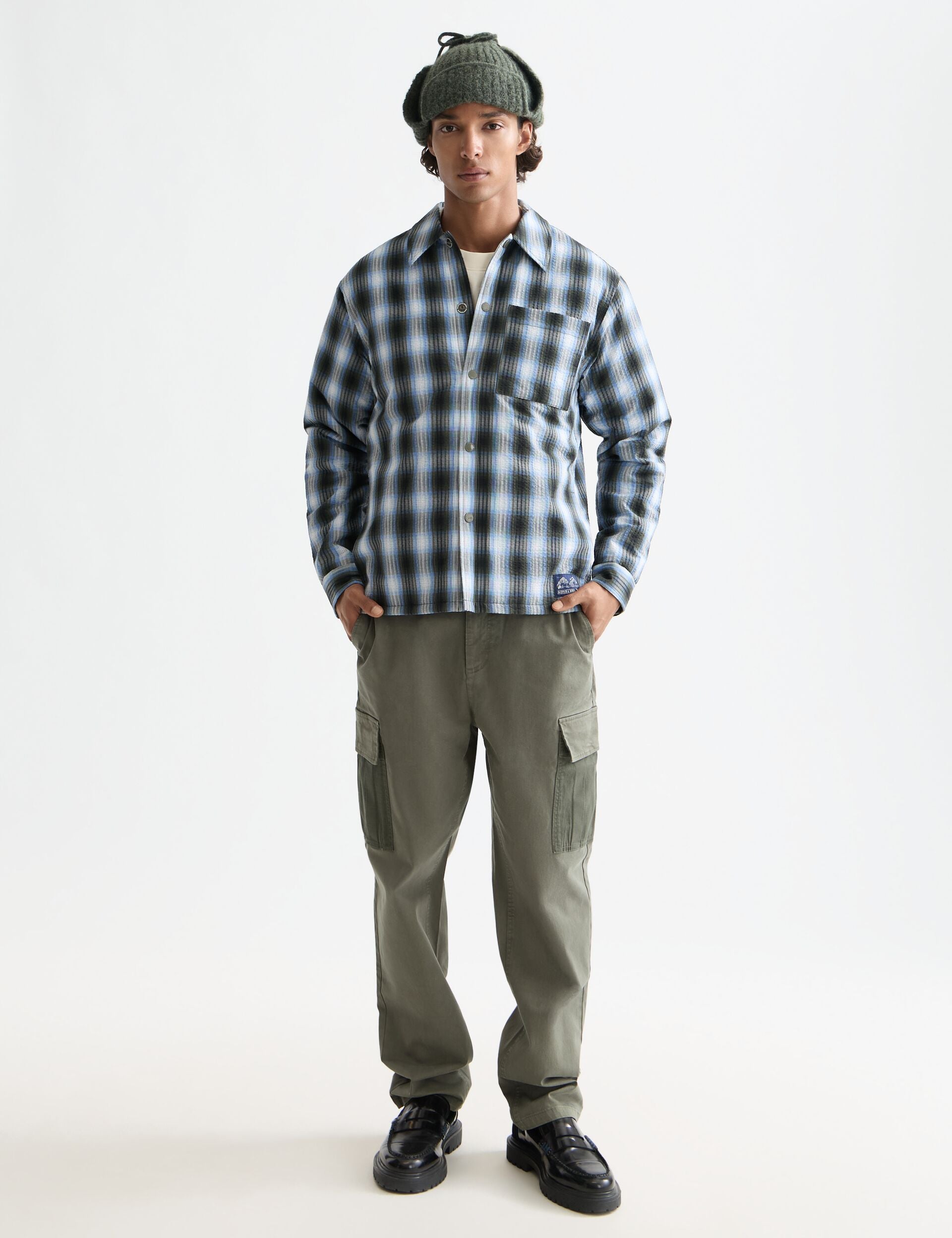 Seersucker check padded overshirt