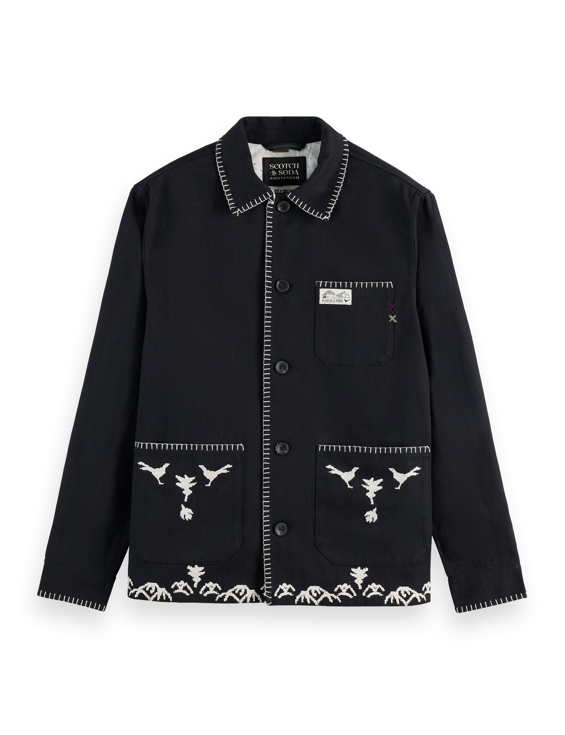 スコッチアンドソーダ　パッチワークジャケット Embroidered cotton-blend worker jacket – Scotch & Soda