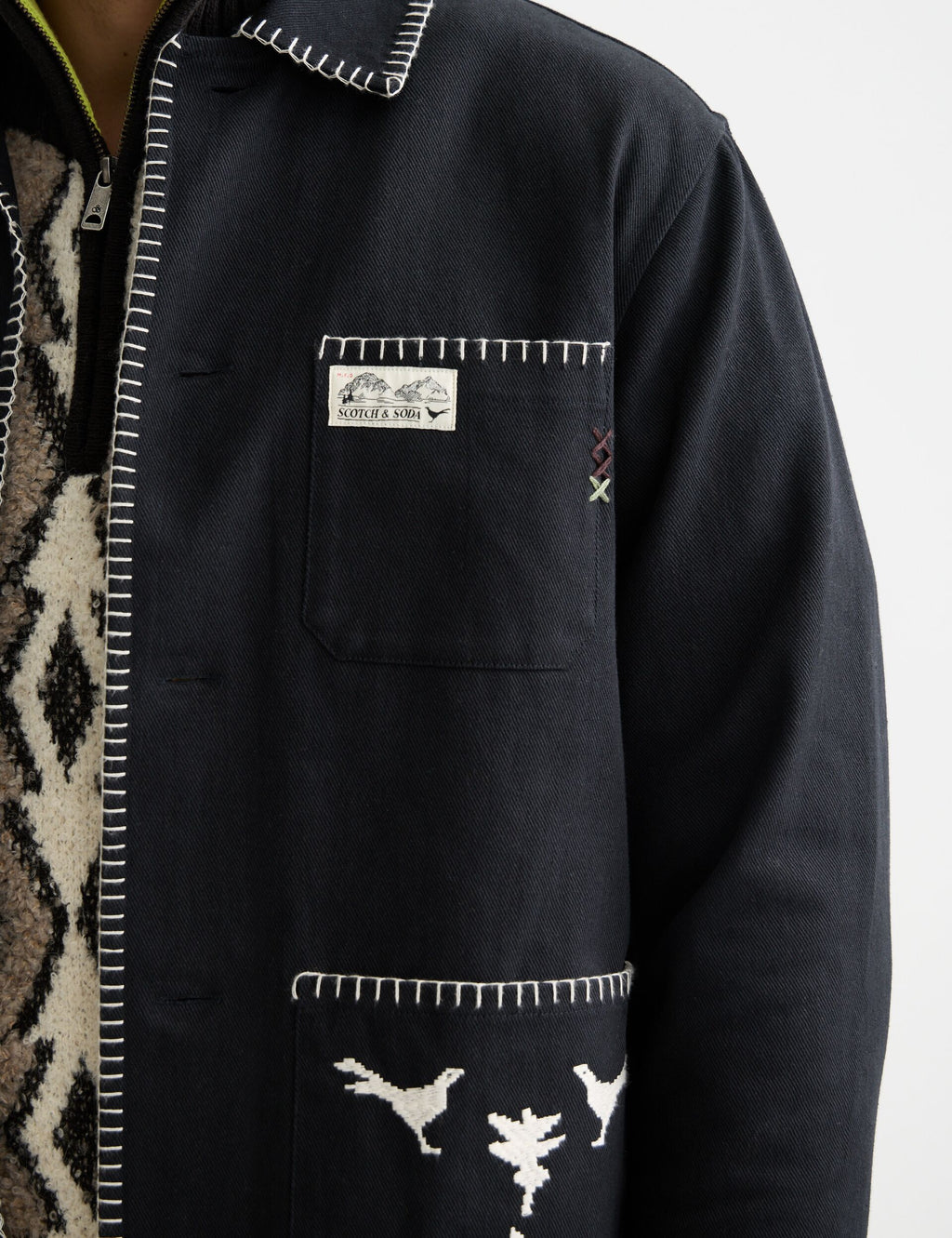 Embroidered cotton-blend worker jacket