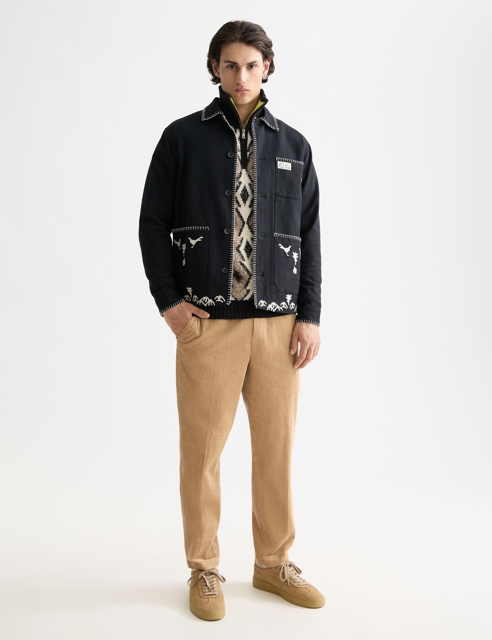 Embroidered cotton-blend worker jacket