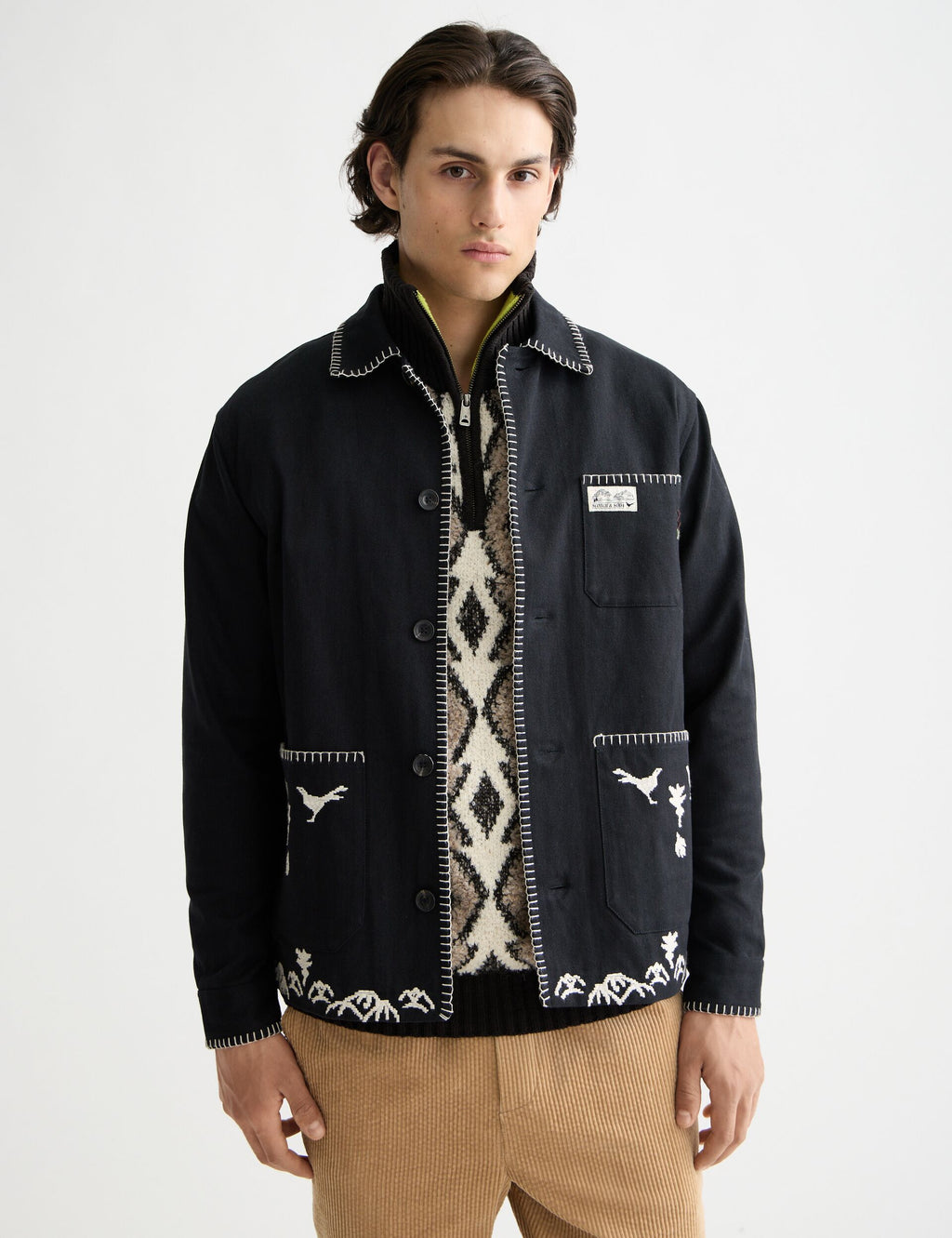 Embroidered cotton-blend worker jacket