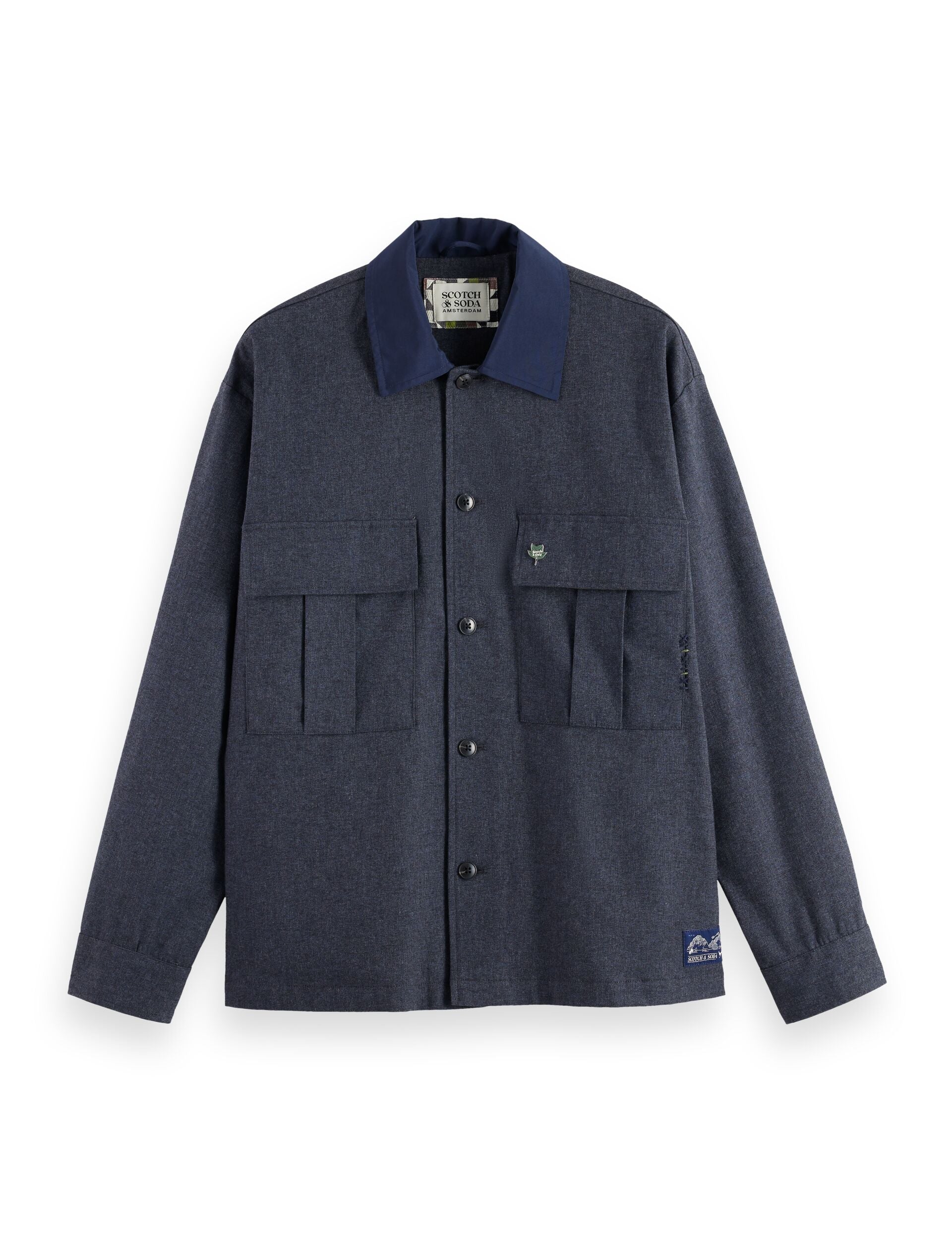 Melange cotton-blend nylon-trimmed army overshirt