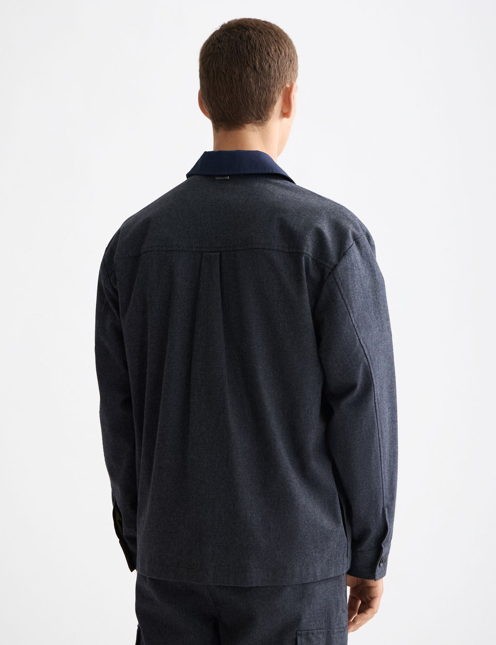 Melange cotton-blend nylon-trimmed army overshirt