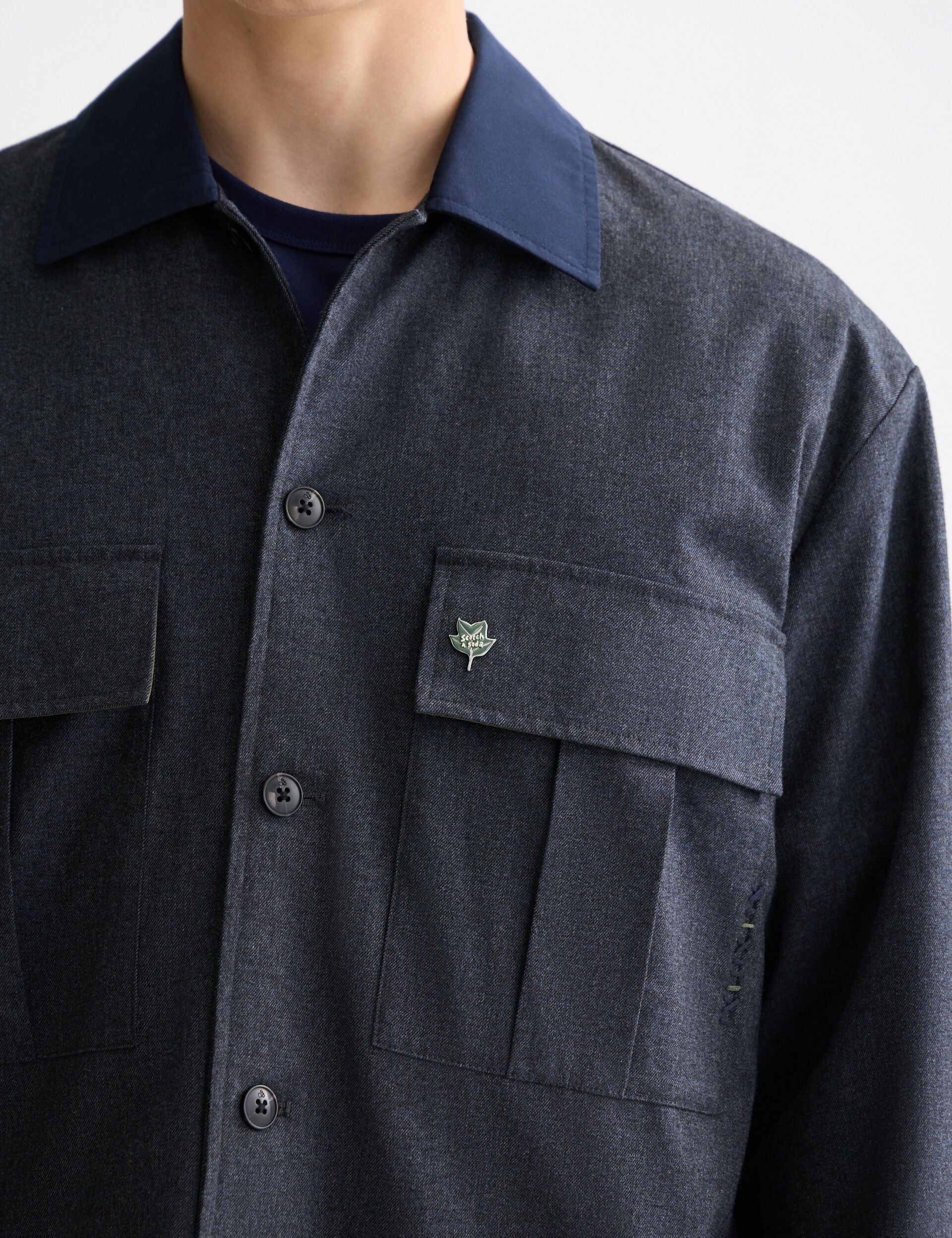 Melange cotton-blend nylon-trimmed army overshirt