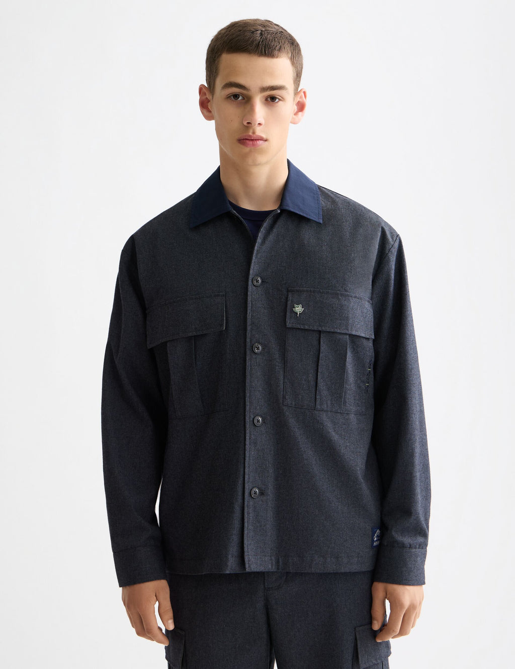 Melange cotton-blend nylon-trimmed army overshirt