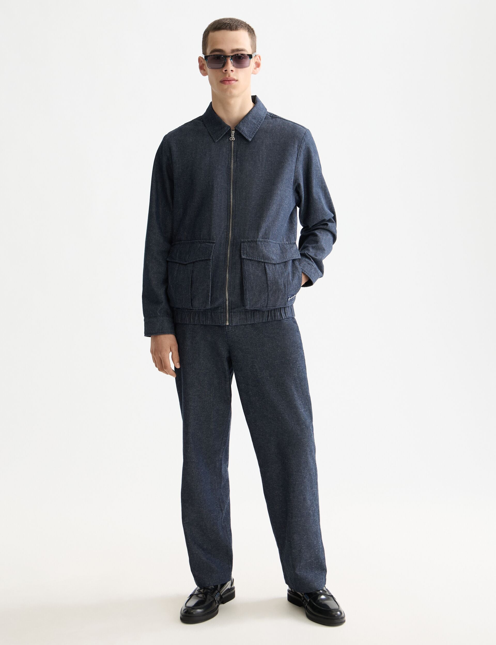 Cotton linen zip-thru twill blouson