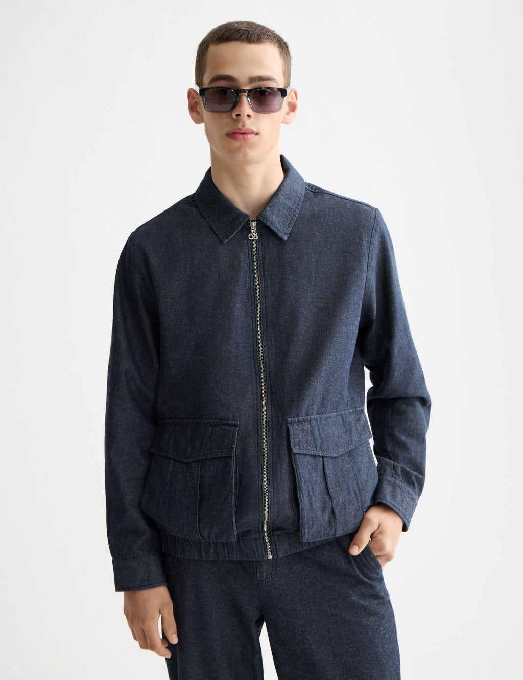 Cotton linen zip-thru twill blouson