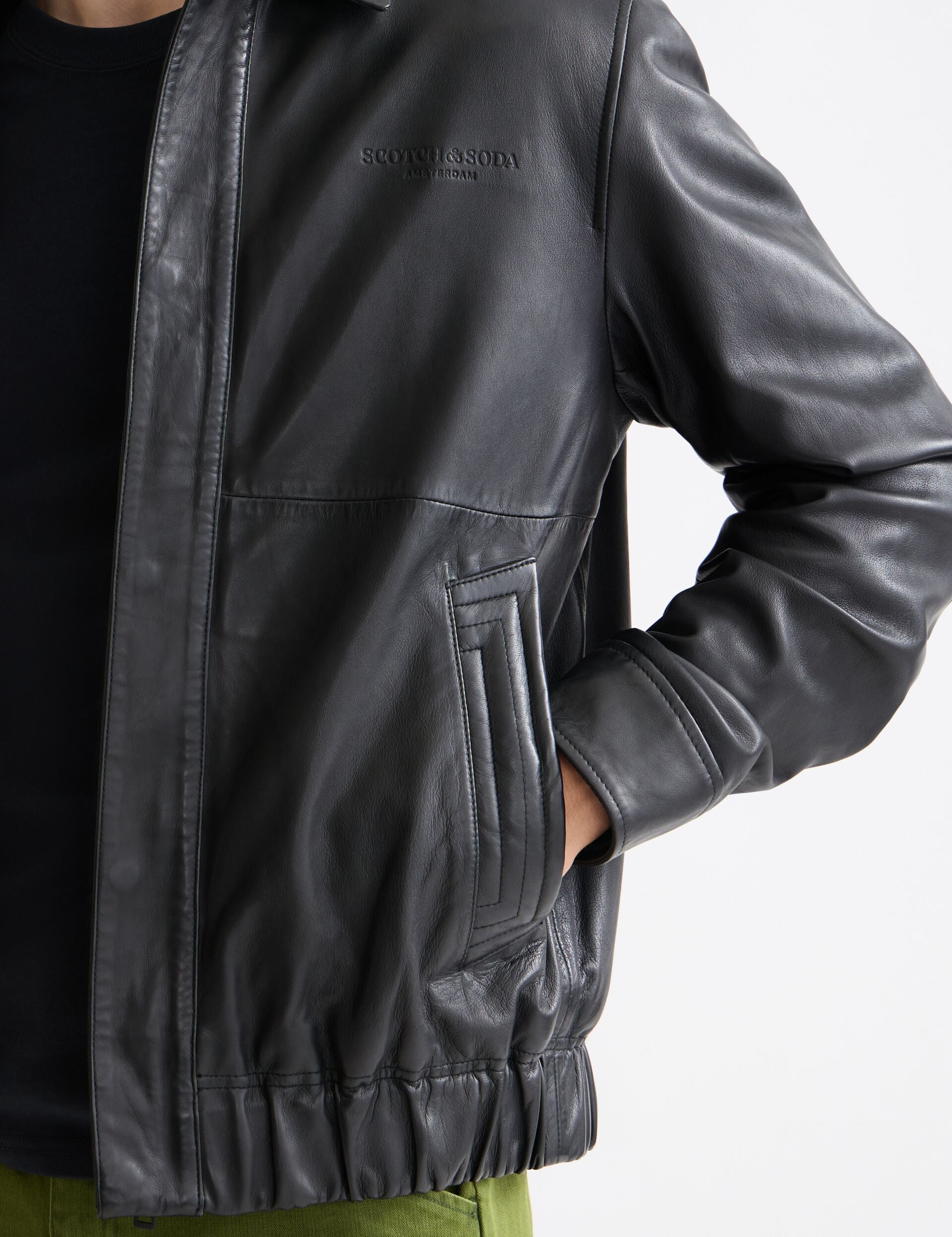 Boxy leather blouson