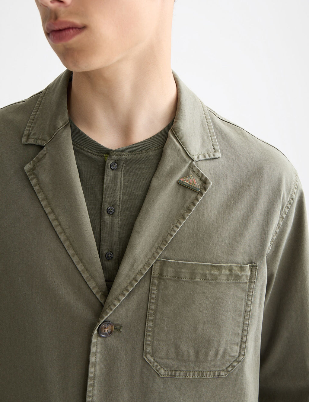 Cotton-blend garment-dyed boxy fit blazer jacket