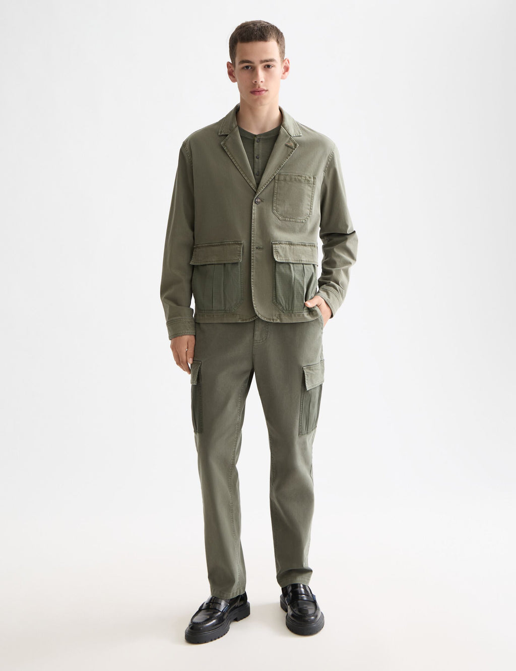 Cotton-blend garment-dyed boxy fit blazer jacket