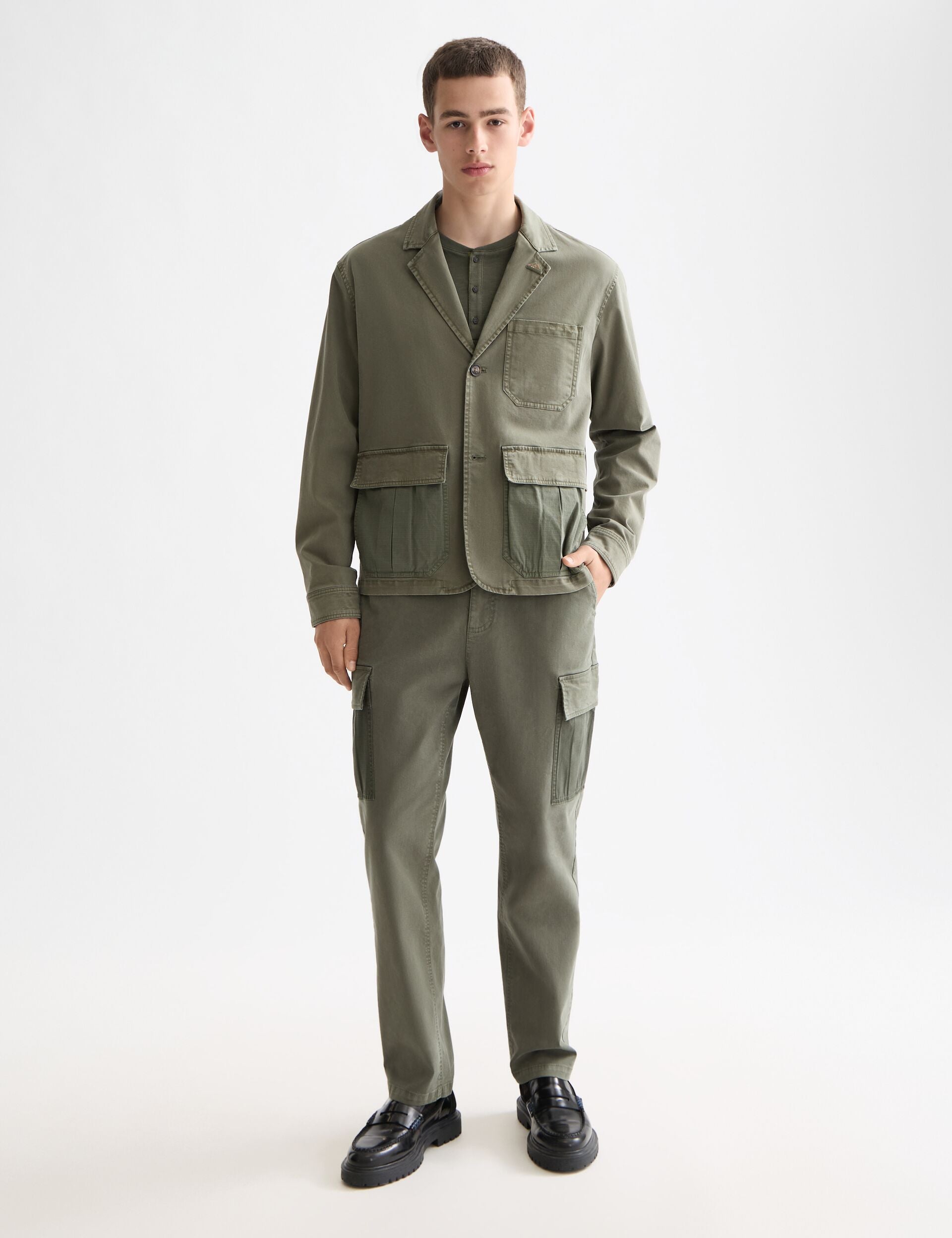 Cotton-blend garment-dyed boxy fit blazer jacket