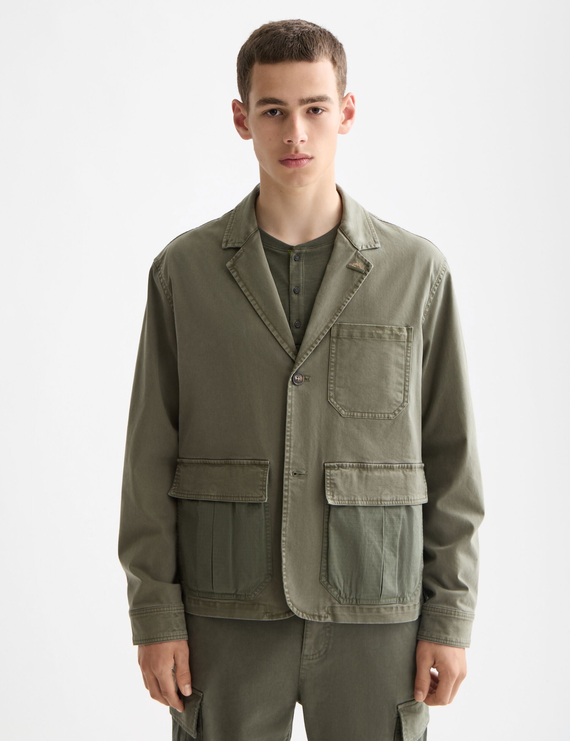 Cotton-blend garment-dyed boxy fit blazer jacket