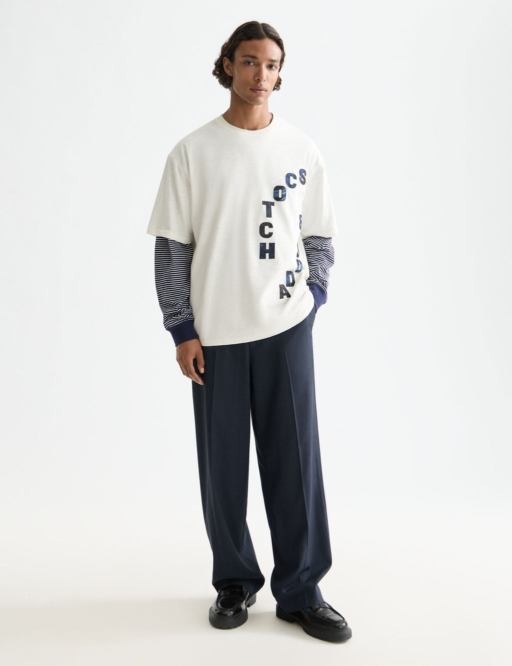 Yarn-dyed cool wool-blend baggy fit chino