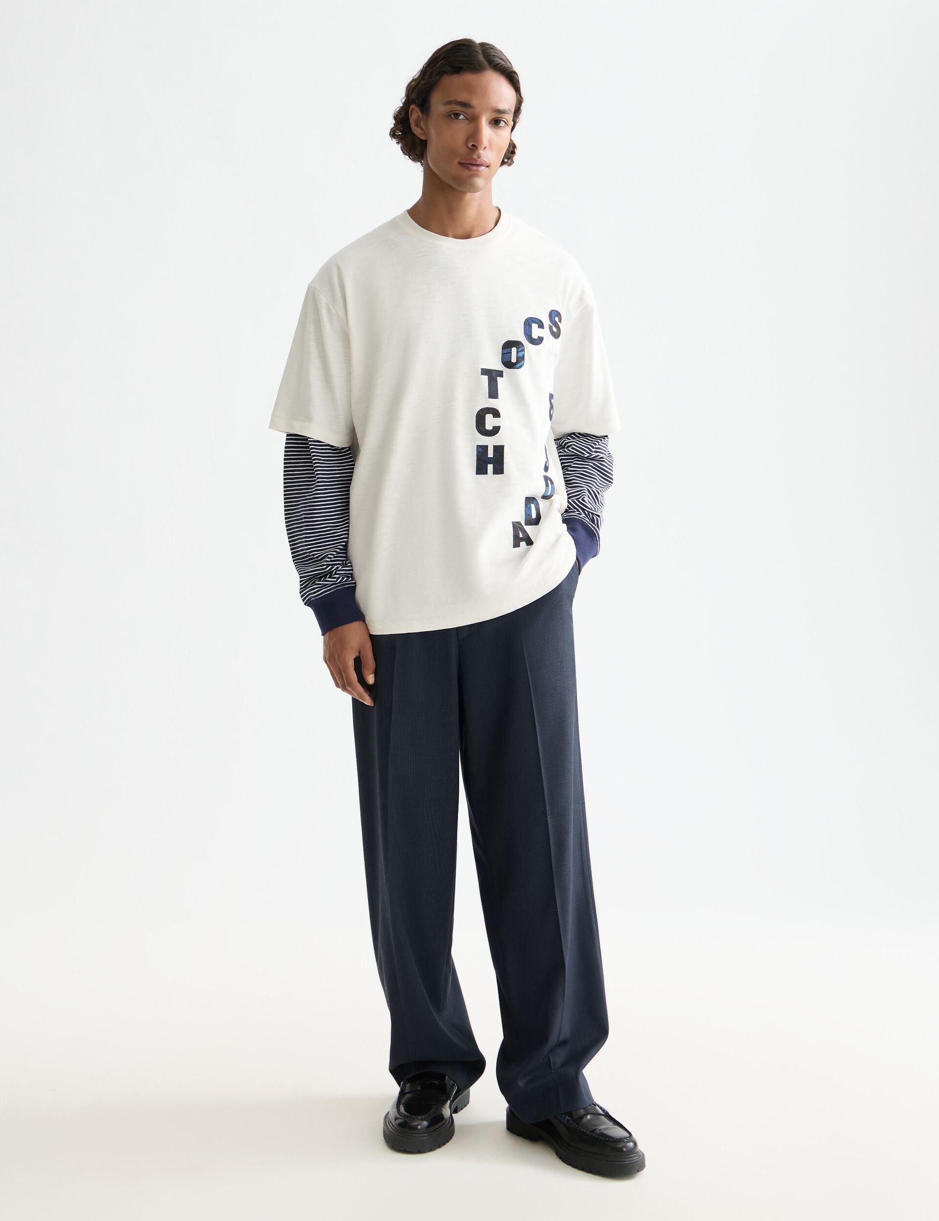 Yarn-dyed cool wool-blend baggy fit chino