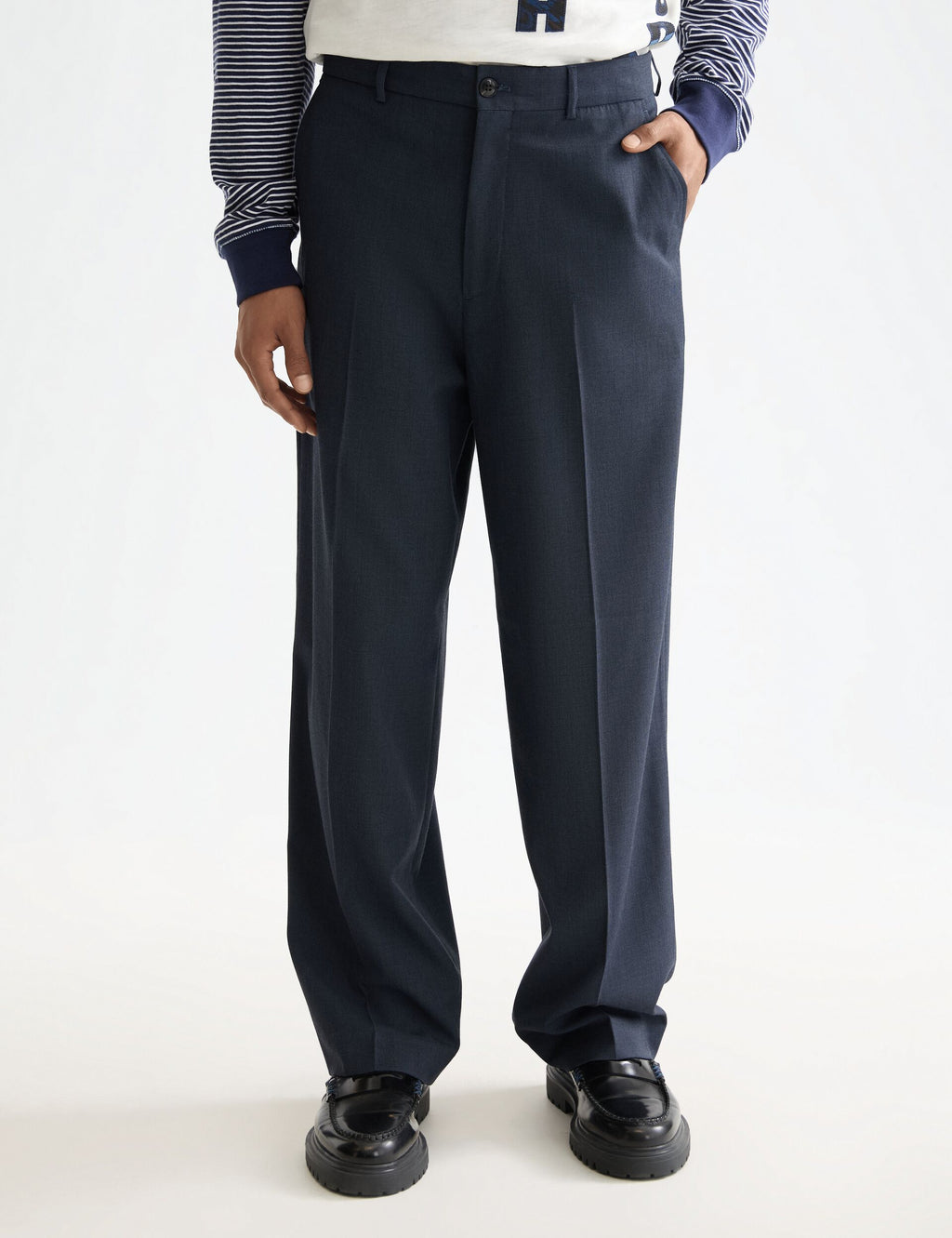 Yarn-dyed cool wool-blend baggy fit chino