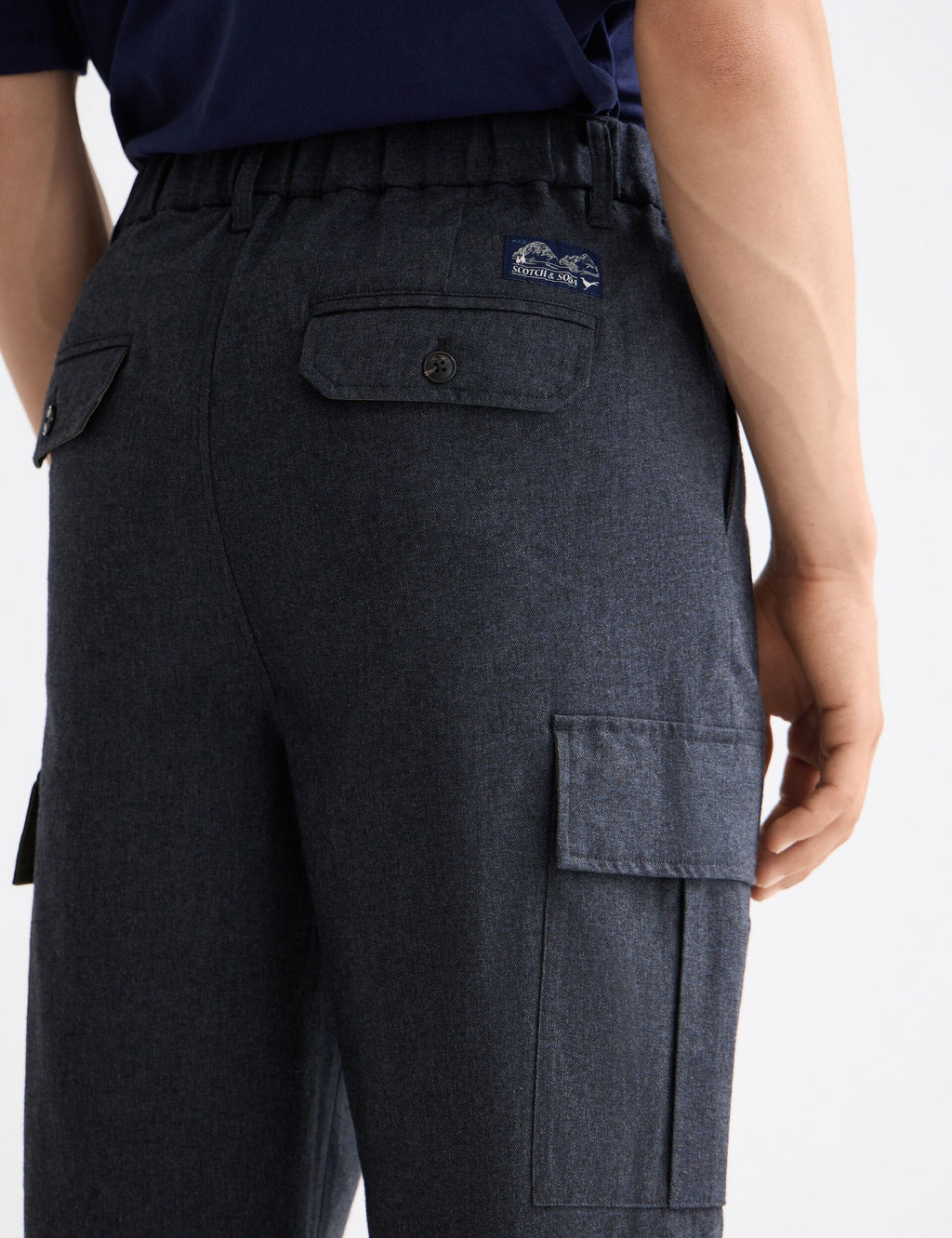 Melange cotton-blend relaxed straight fit cargo