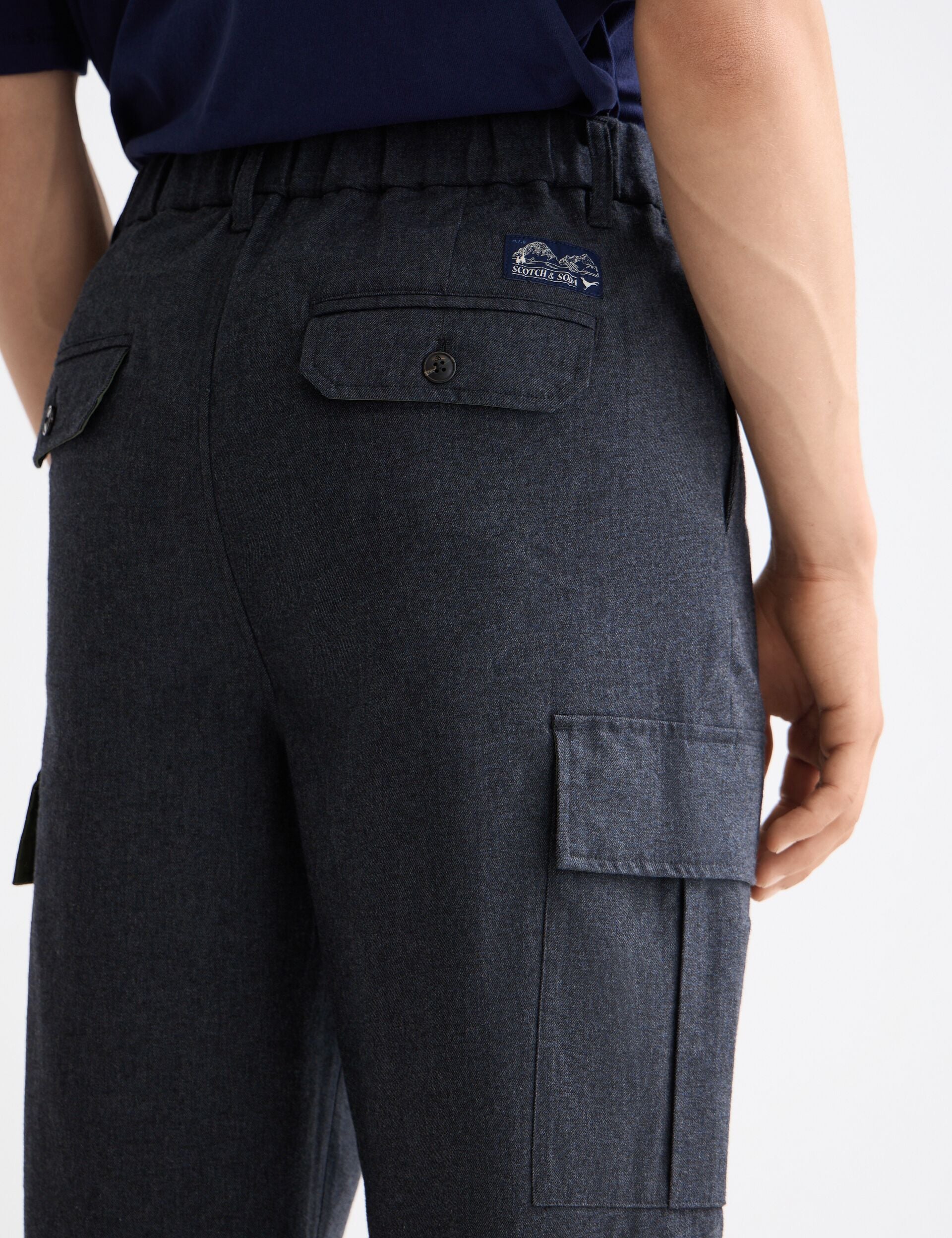 Melange cotton-blend relaxed straight fit cargo