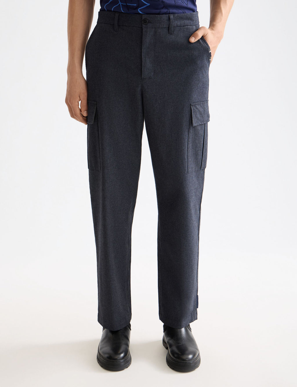 Melange cotton-blend relaxed straight fit cargo