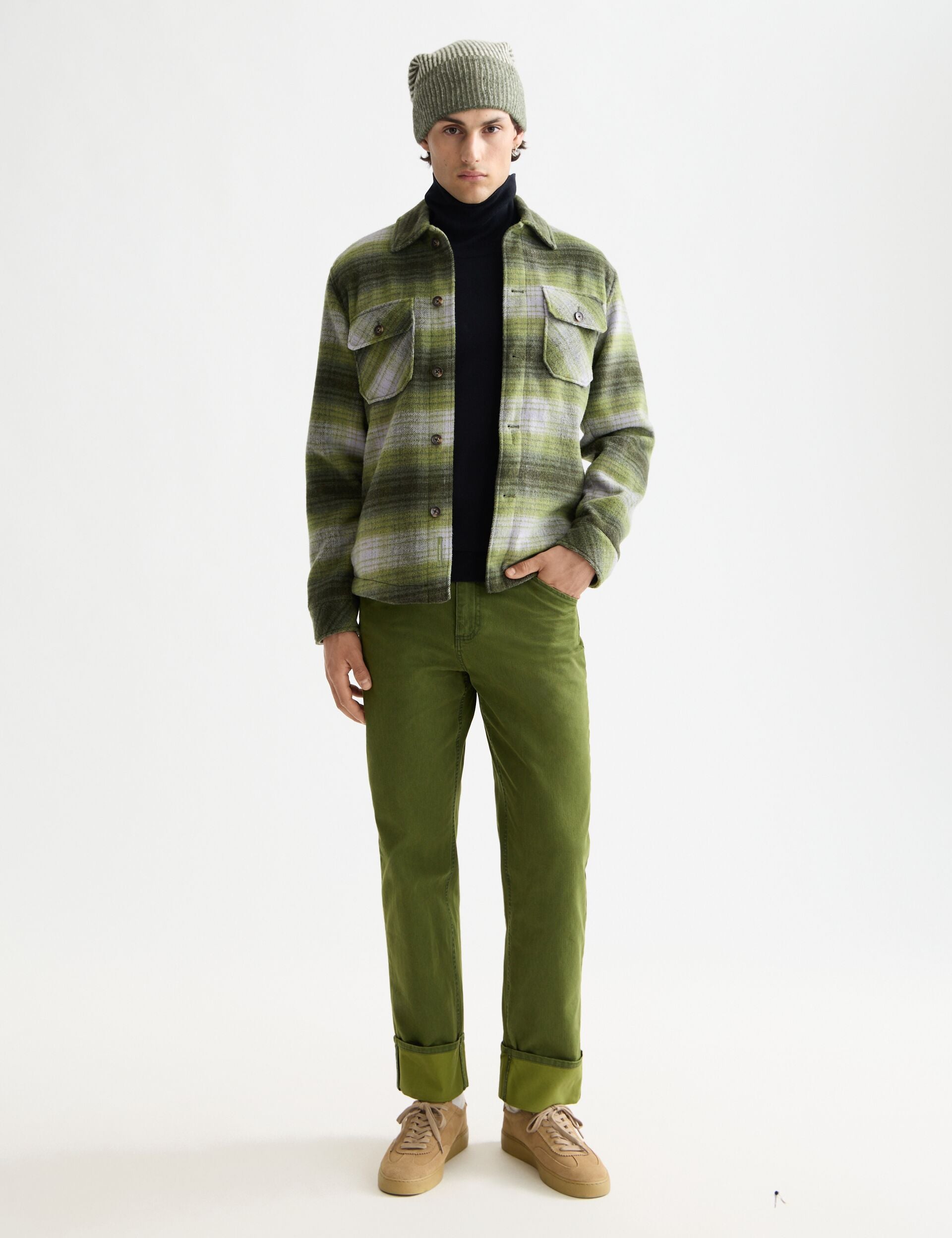 Clarke - washed cotton-blend herringbone straight fit chino