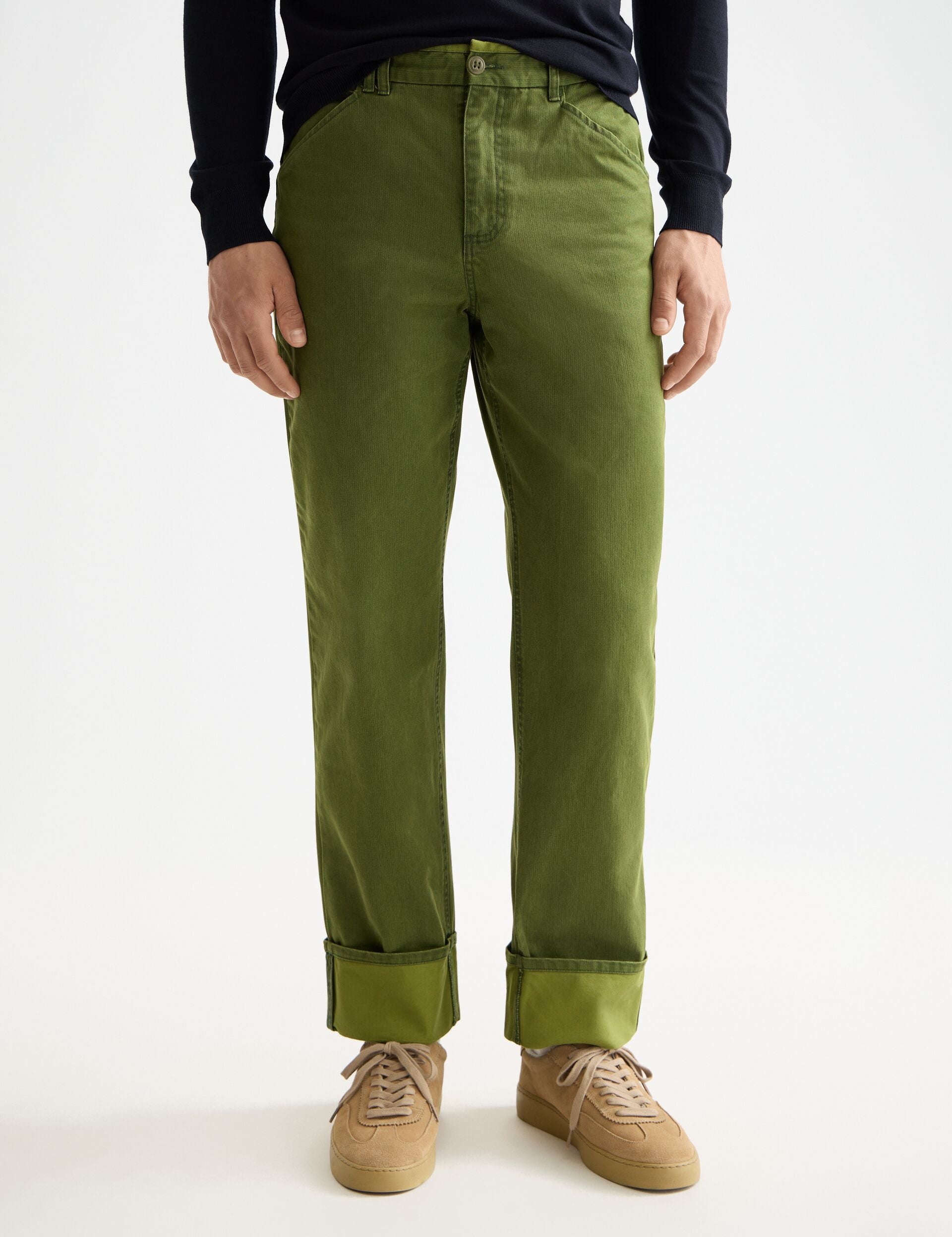 Clarke - washed cotton-blend herringbone straight fit chino