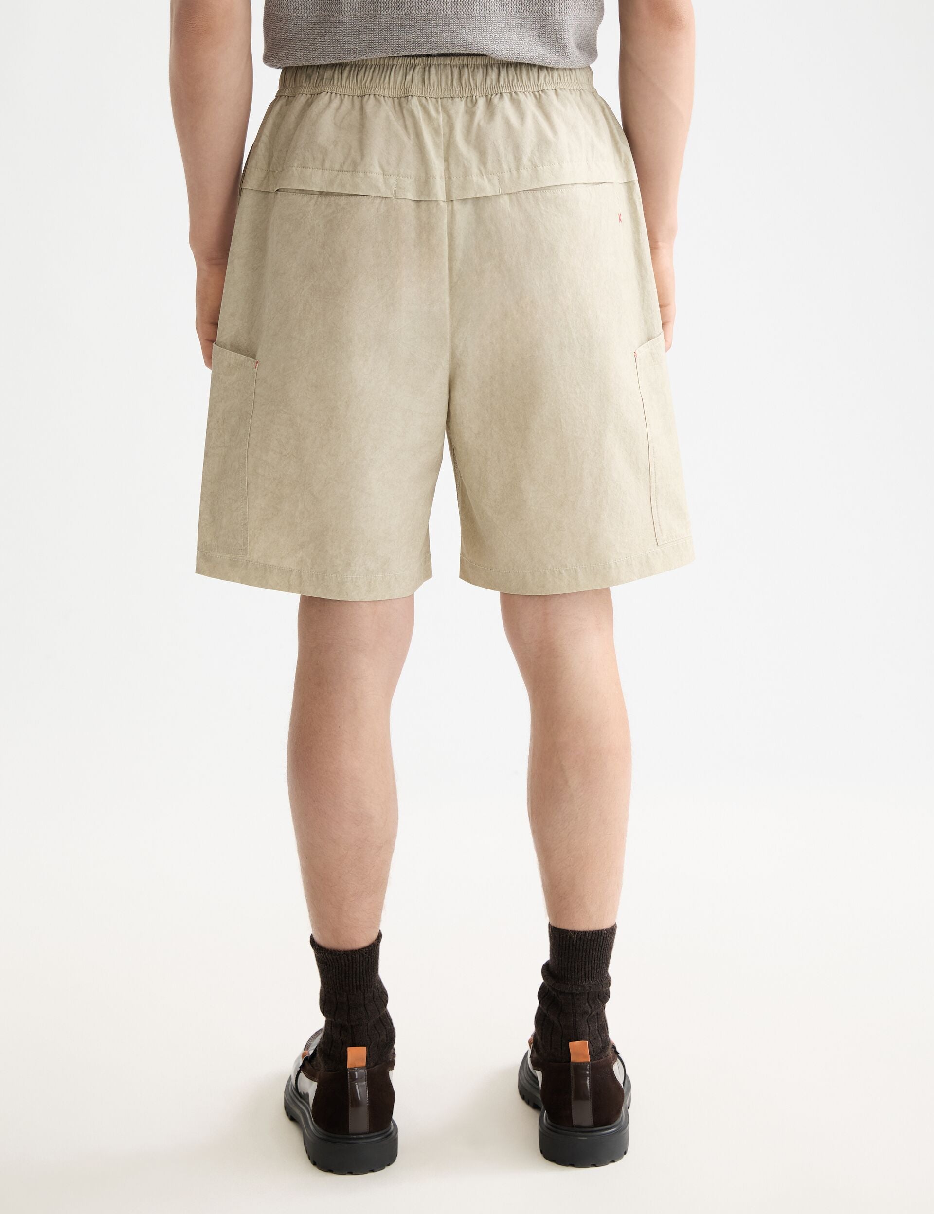 Washed nylon-blend poplin wide fit cargo bermuda