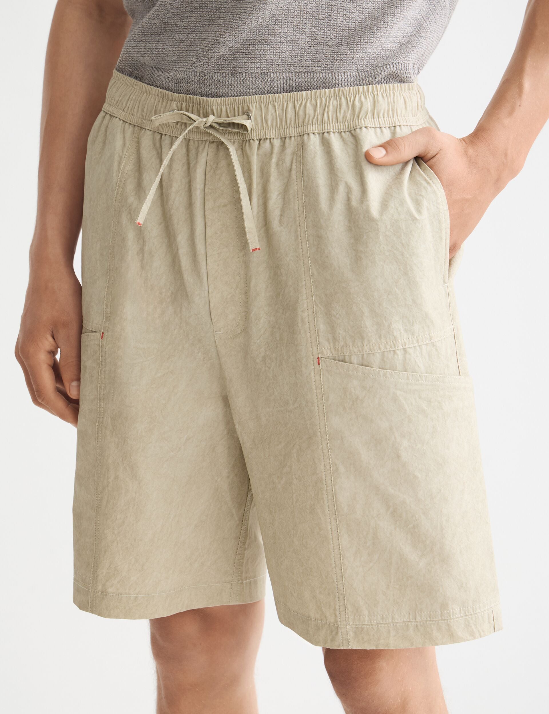 Washed nylon-blend poplin wide fit cargo bermuda