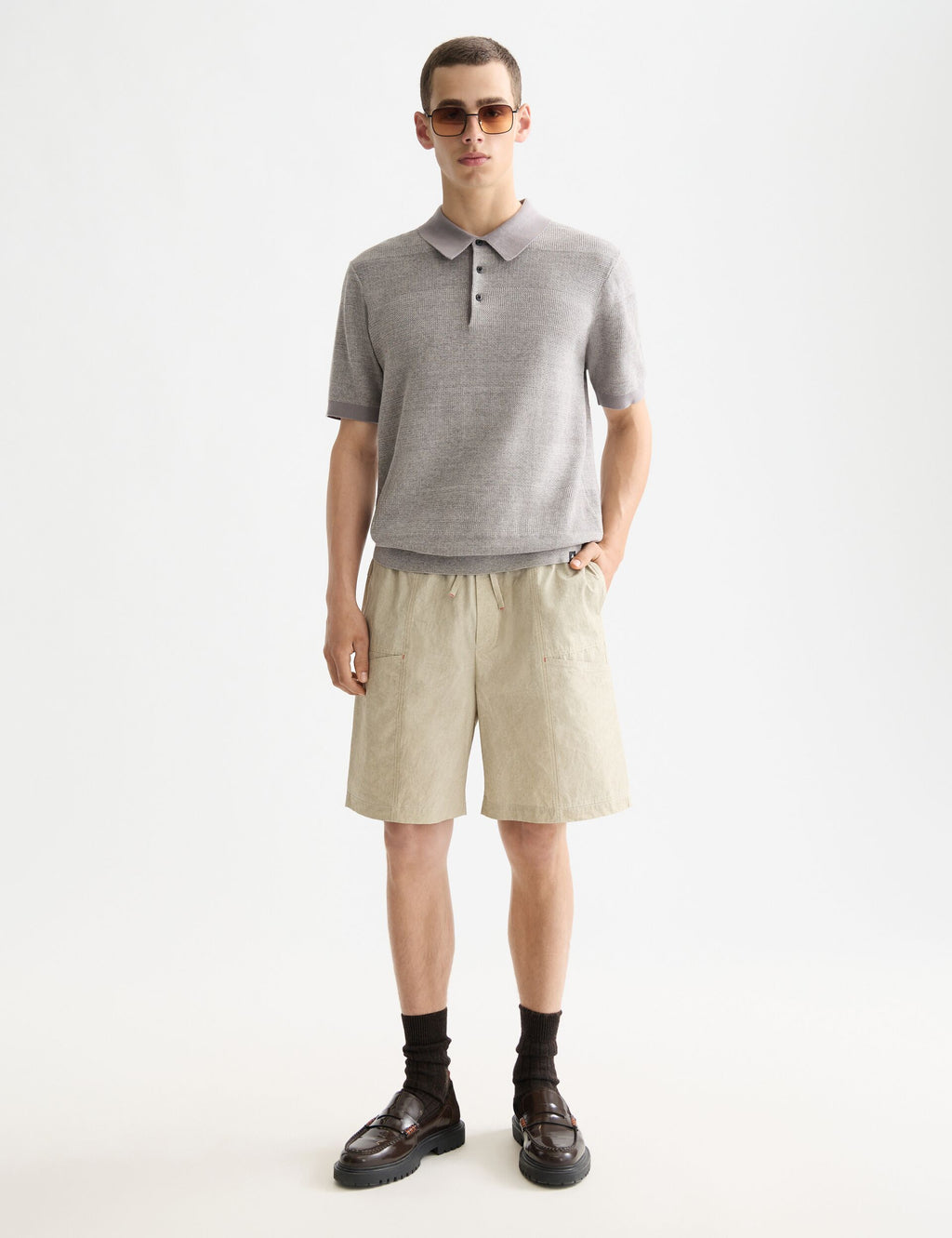 Washed nylon-blend poplin wide fit cargo bermuda