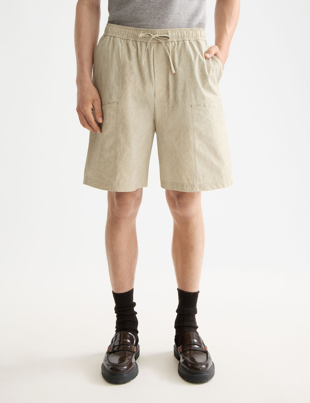 Washed nylon-blend poplin wide fit cargo bermuda