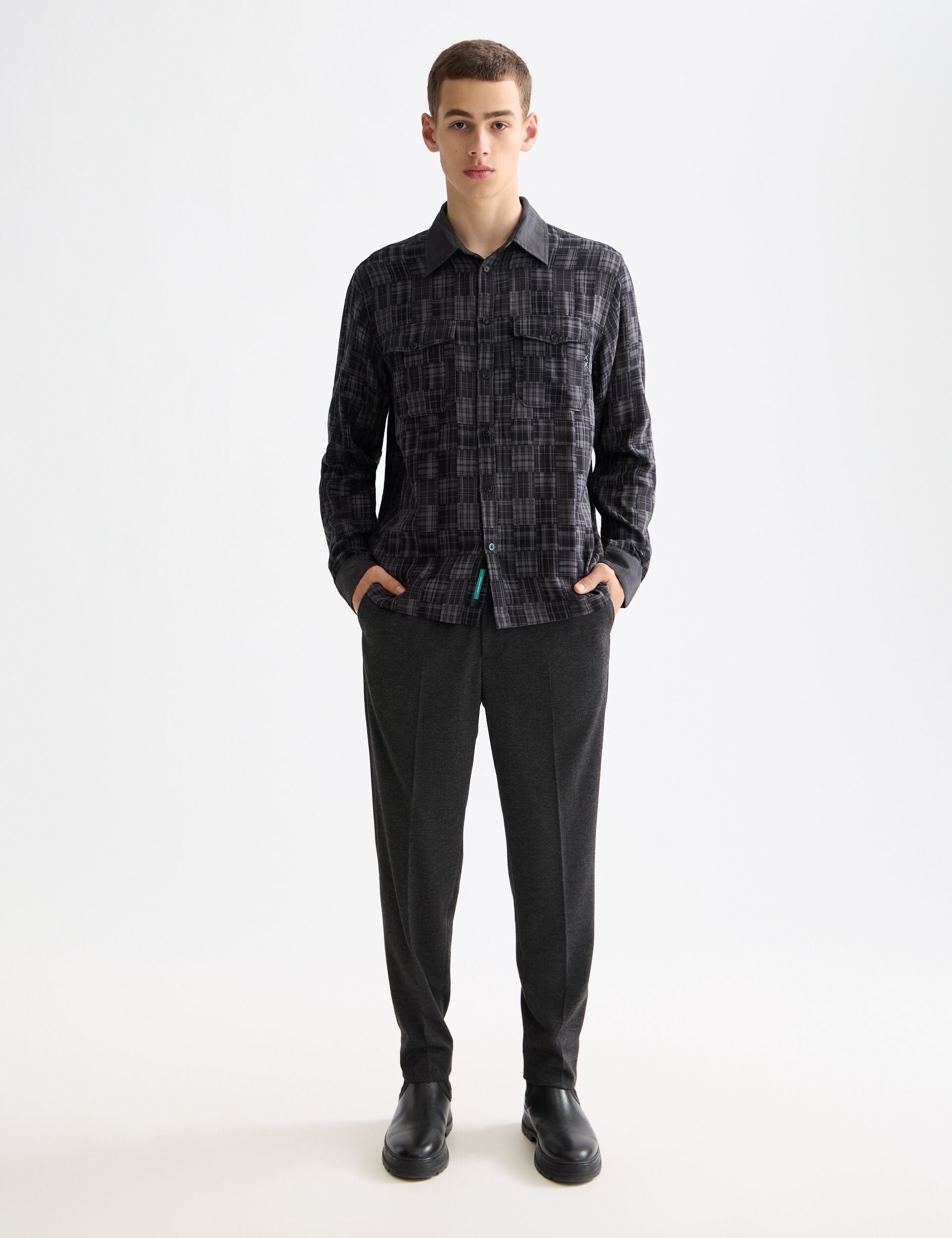 Patchwork flannel relaxed-fit shirt