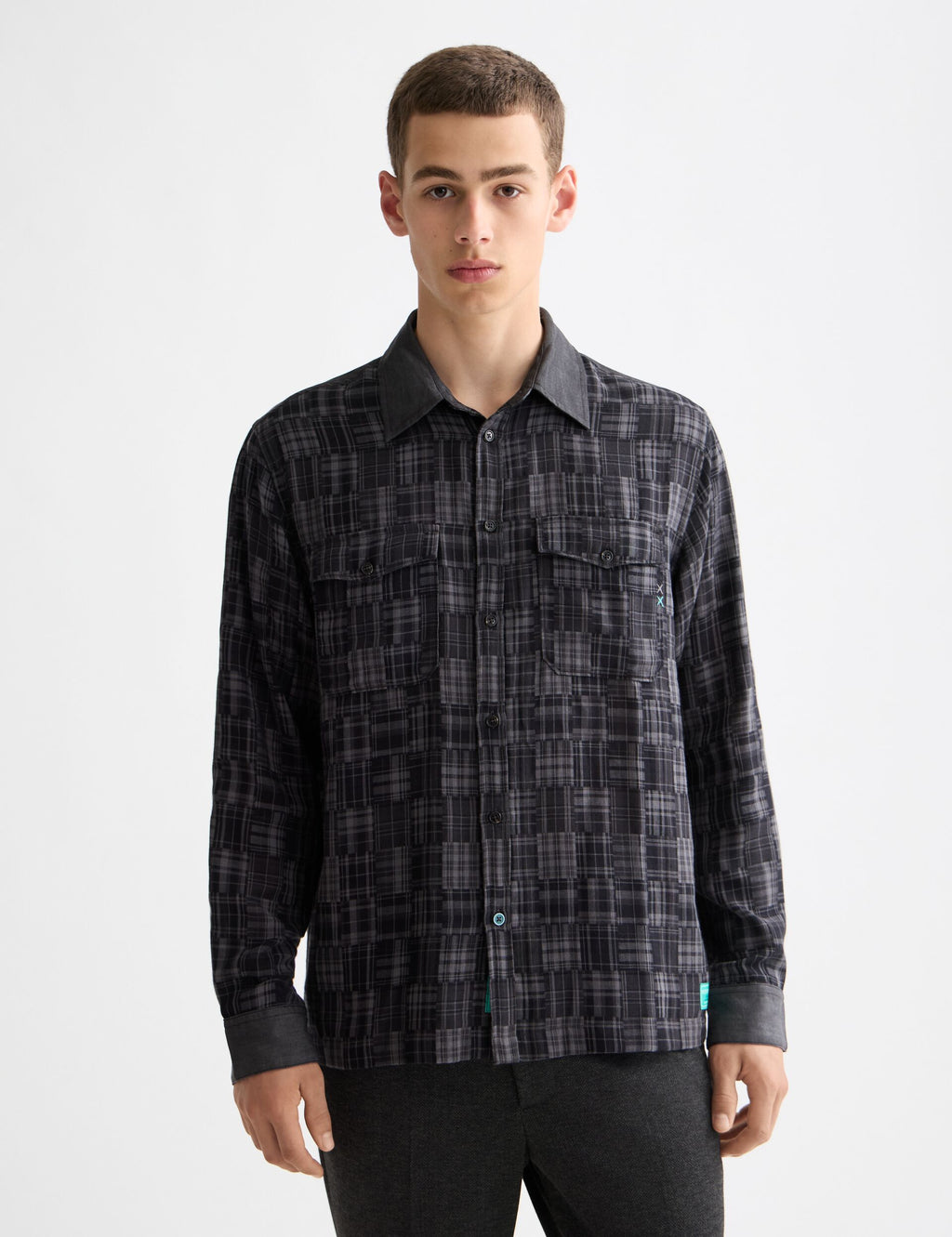 Patchwork flannel relaxed-fit shirt