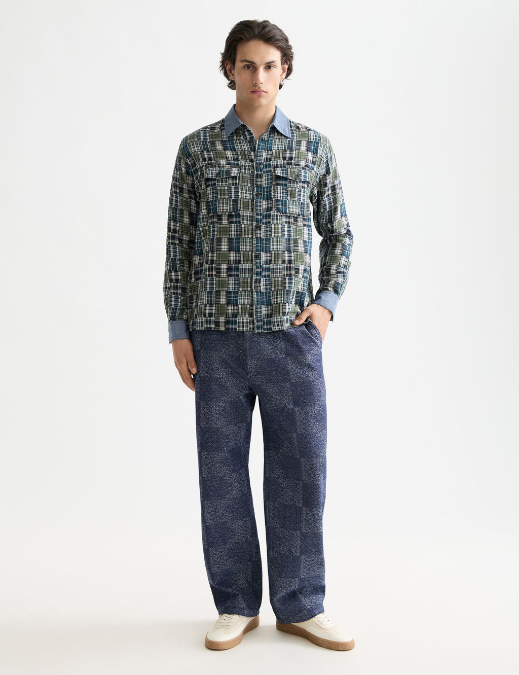 Patchwork flannel relaxed-fit shirt