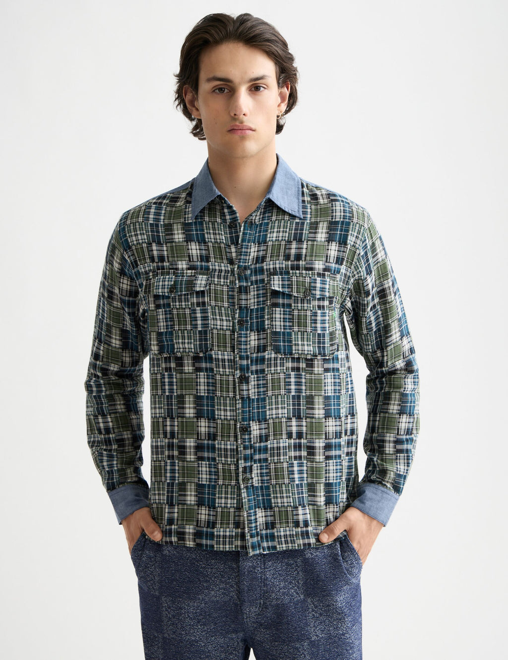 Patchwork flannel relaxed-fit shirt