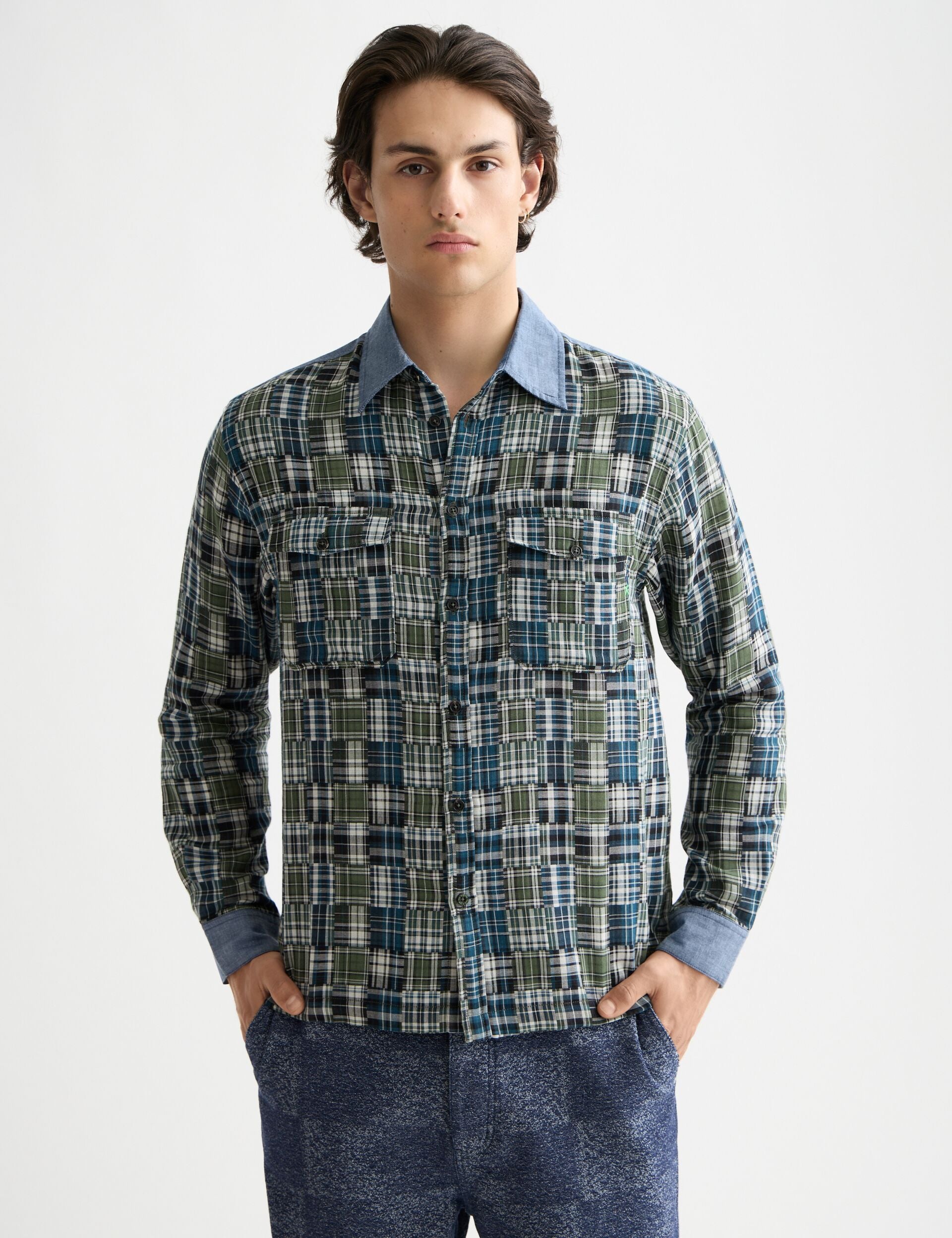 Patchwork flannel relaxed-fit shirt