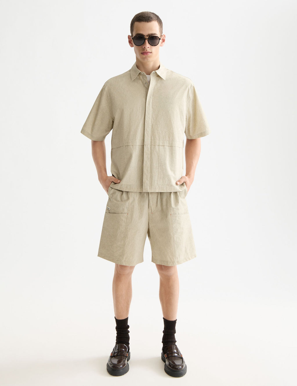 Washed layered short-sleeved shirt