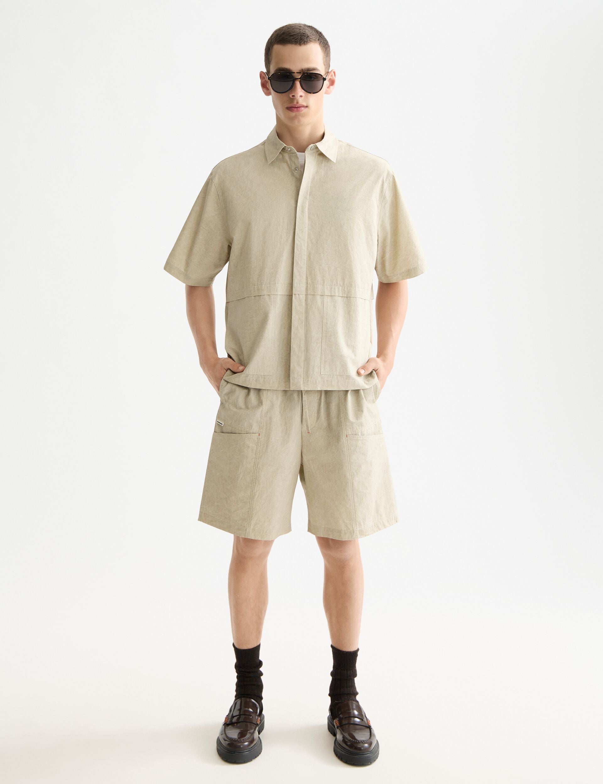Washed layered short-sleeved shirt