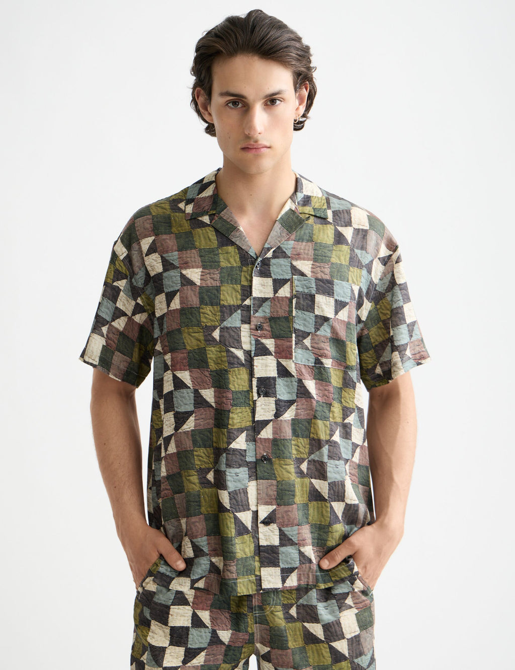 Printed short-sleeved tencel shirt