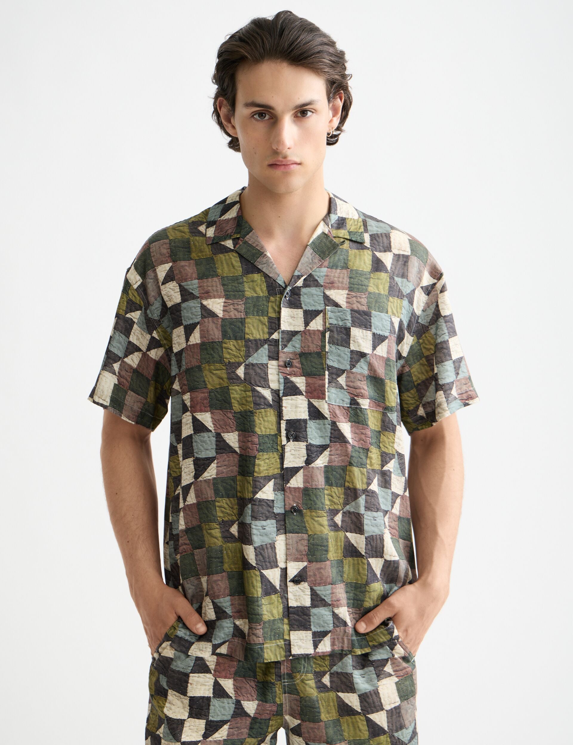Printed short-sleeved tencel shirt