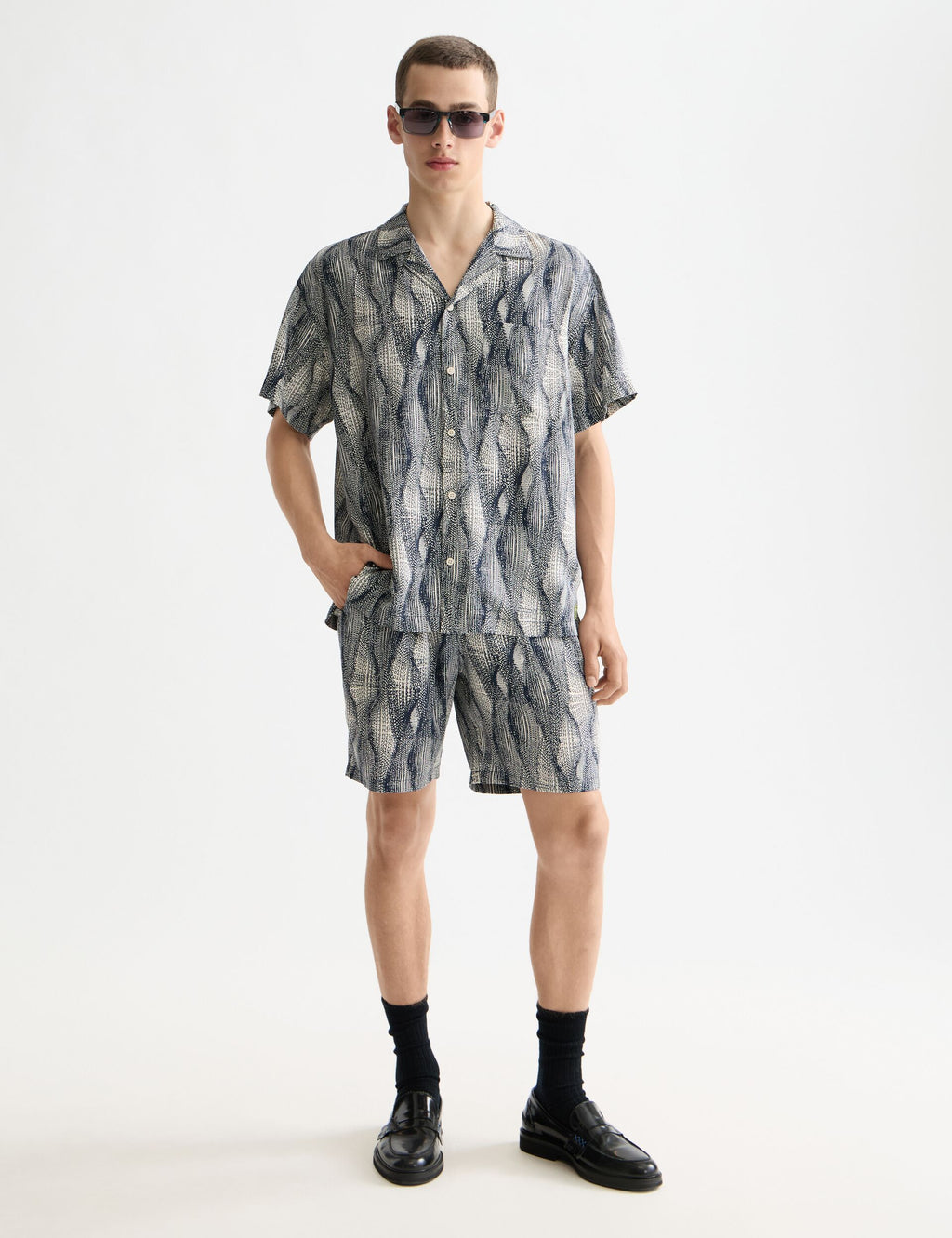 Printed short-sleeved tencel shirt