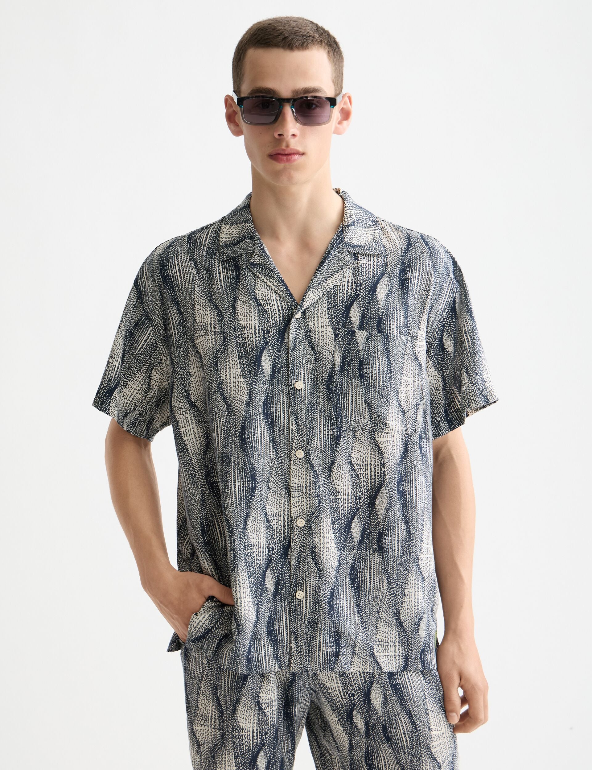 Printed short-sleeved tencel shirt