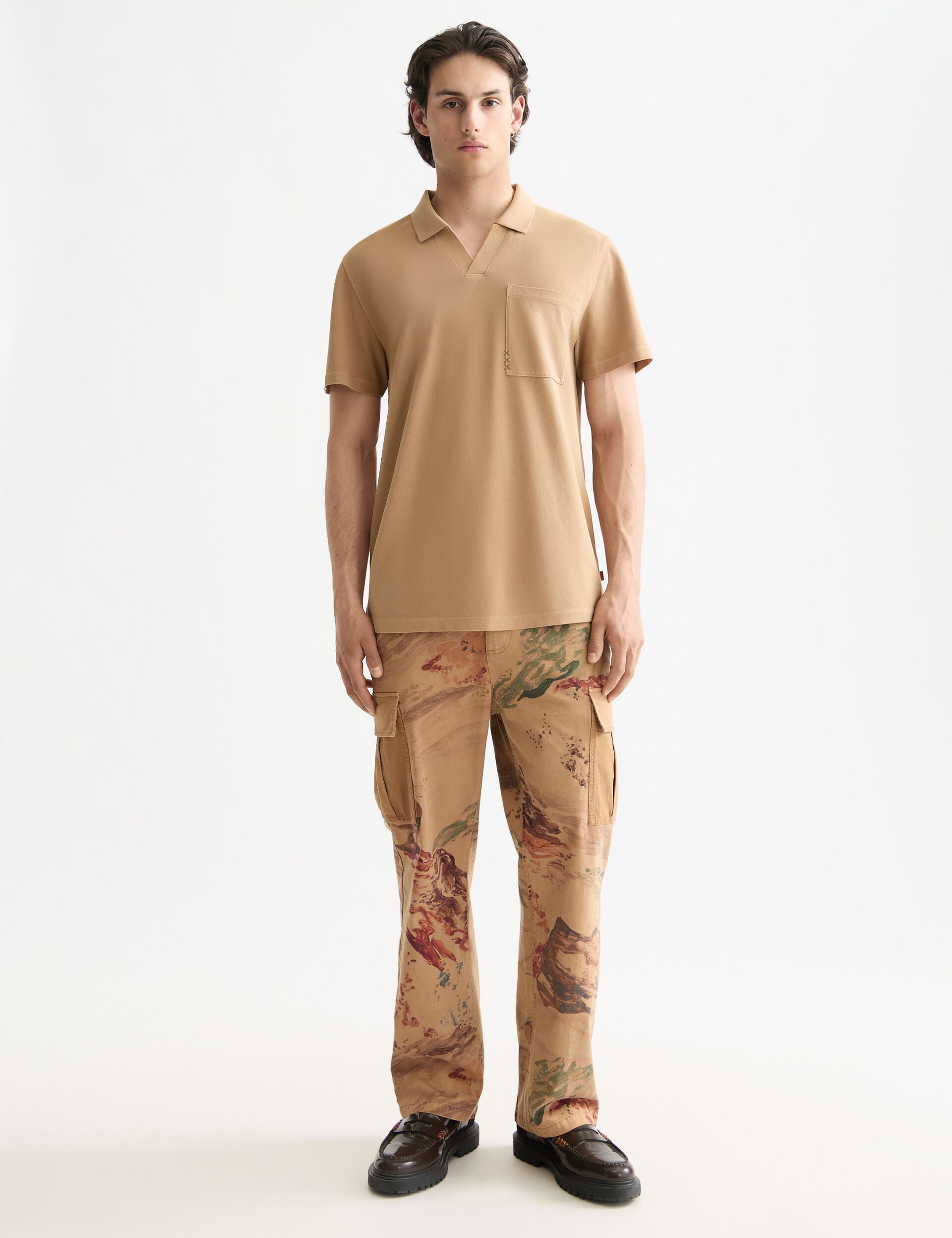 Garment-dyed pique relaxed fit pocket polo